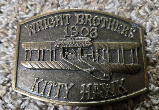 Vtg Wright Brothers Kitty Hawk 1903 Belt Buckle 3”x 2.25"