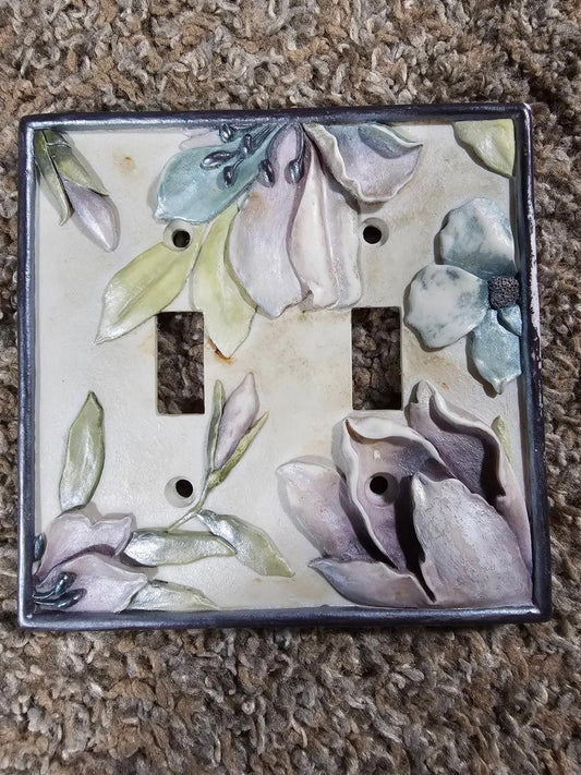Borders Unlimited Hand Painted Floral Decorative Double Switch Plate Cover