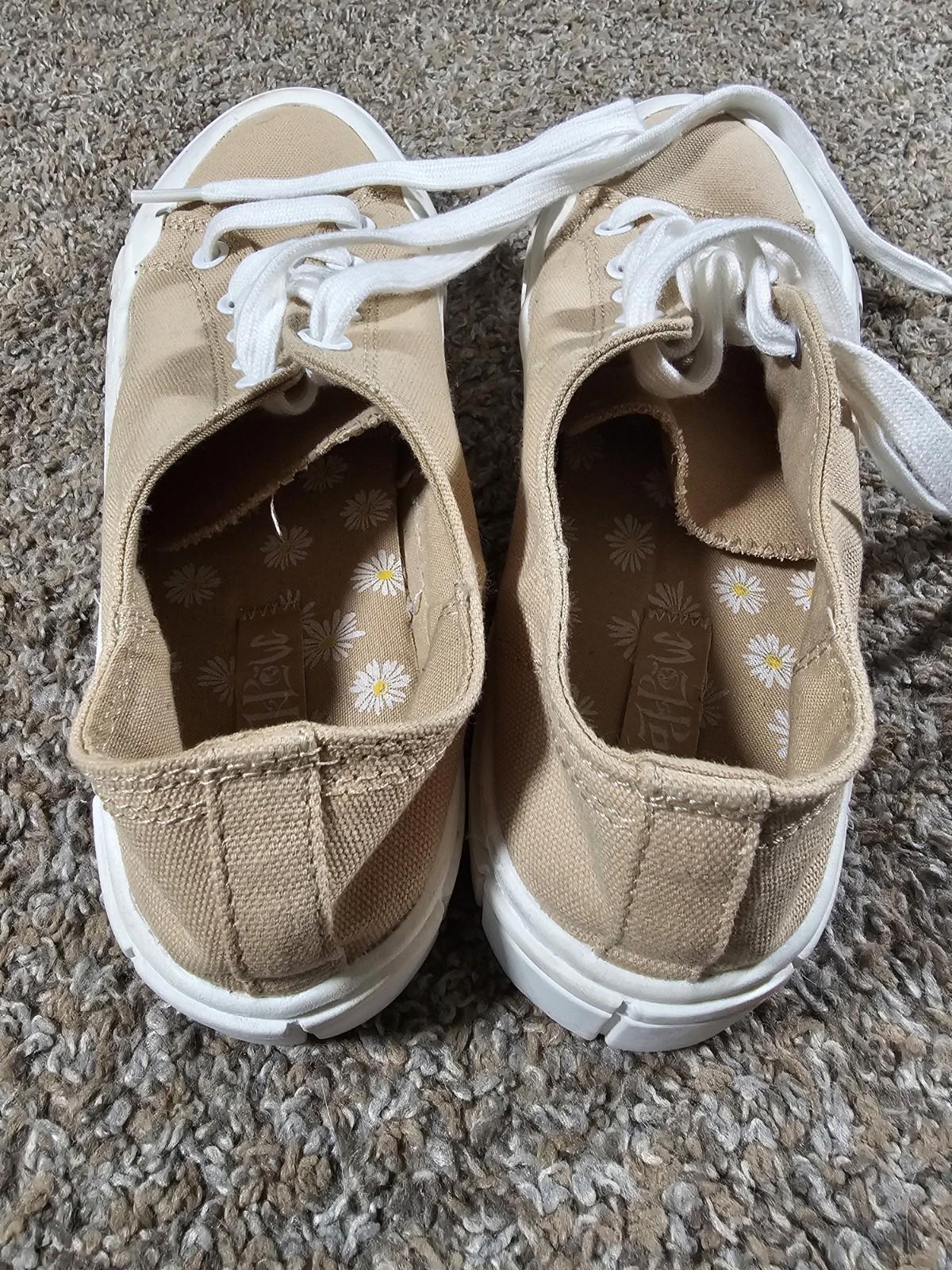 Mod Love Love Shoes Sneakers Flat Women 9 Beige Lace Up Y2K