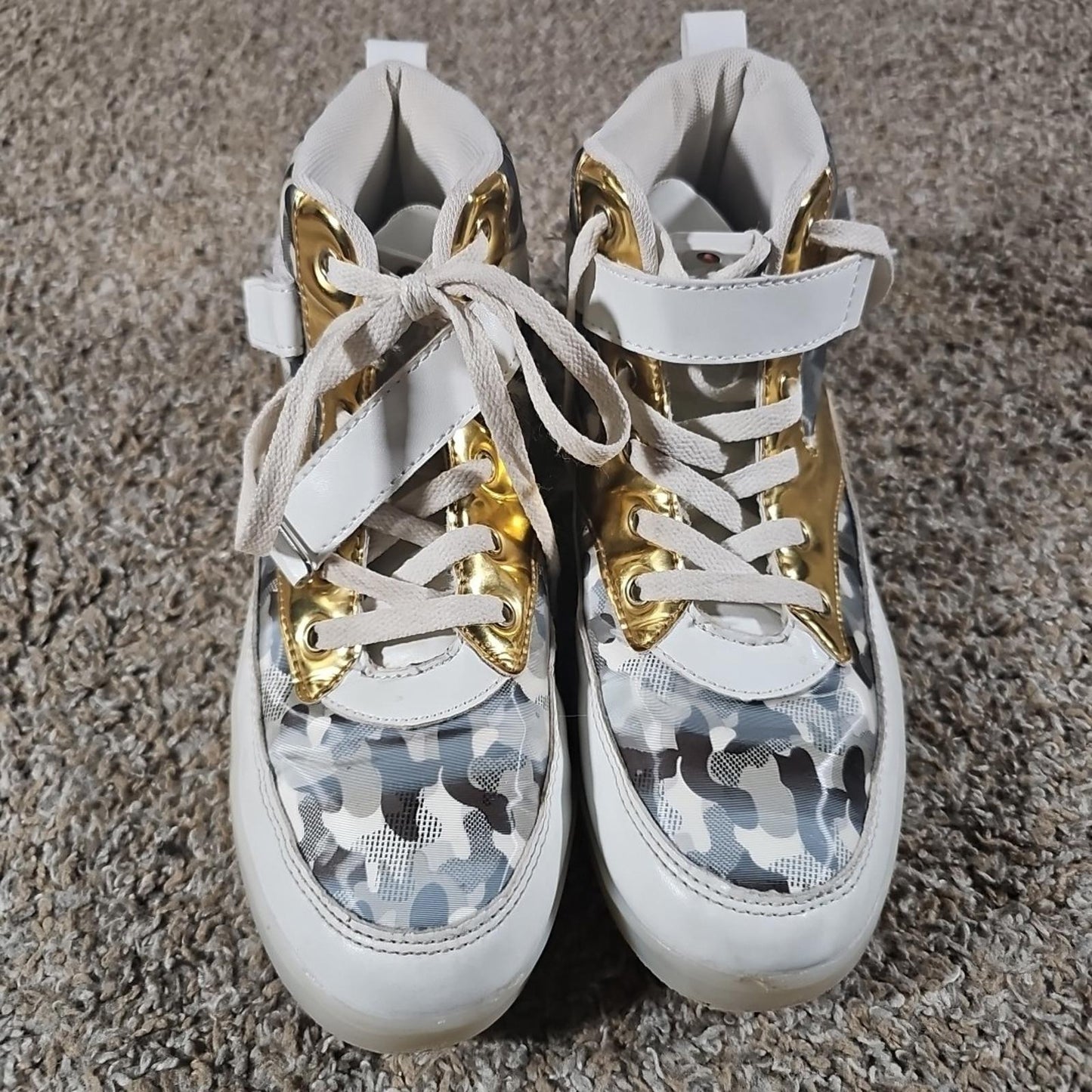 gold white camo light up shoes Sz 39 Multiple LED Colors Strobe
