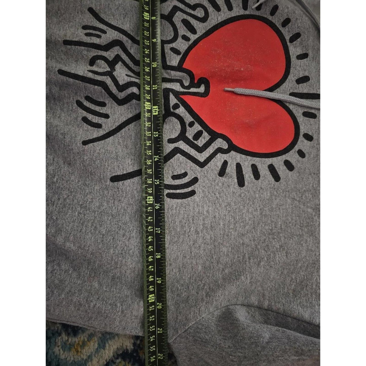 Keith Haring Hoodie Mens XS Gray Love Heart New York Art