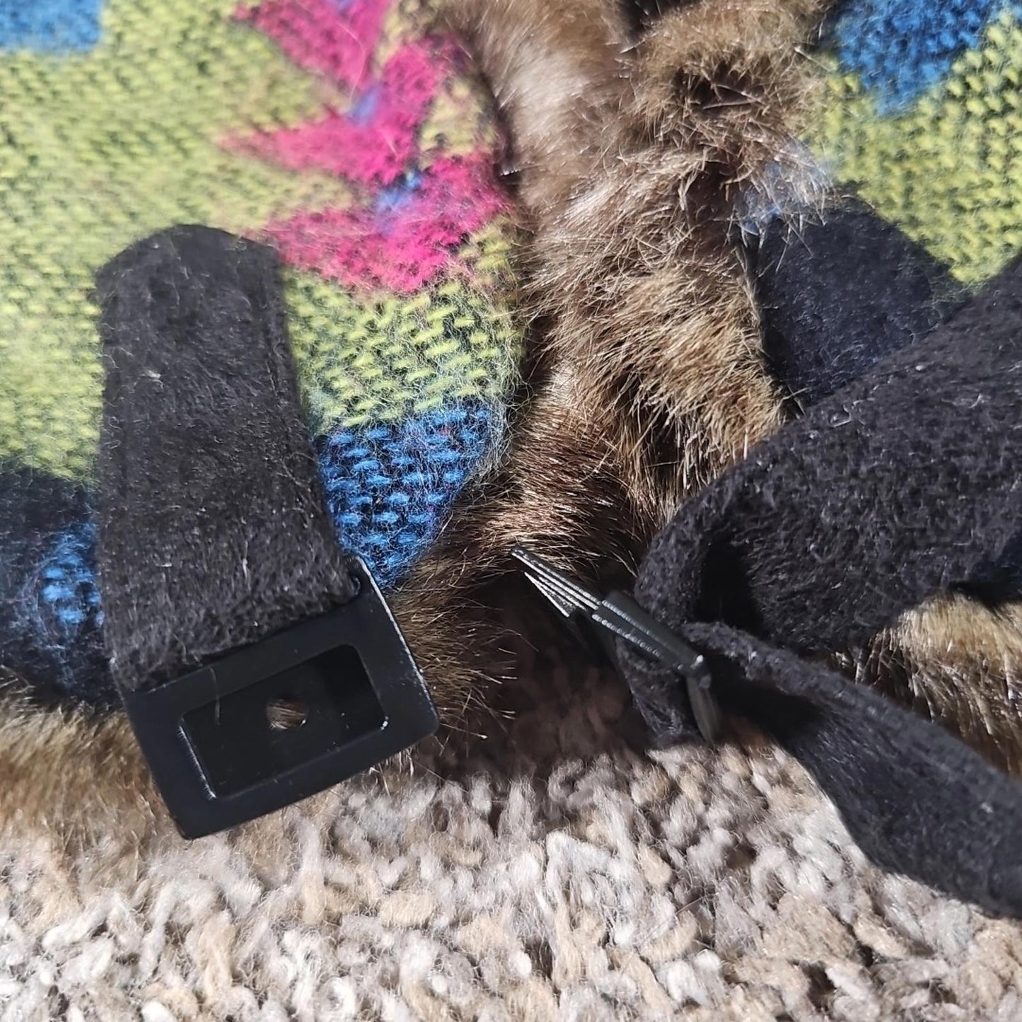 MUDD Trapper Hat Y2K Faux Fur Ear Flaps Multicolor Plaid One Size w/ Strap
