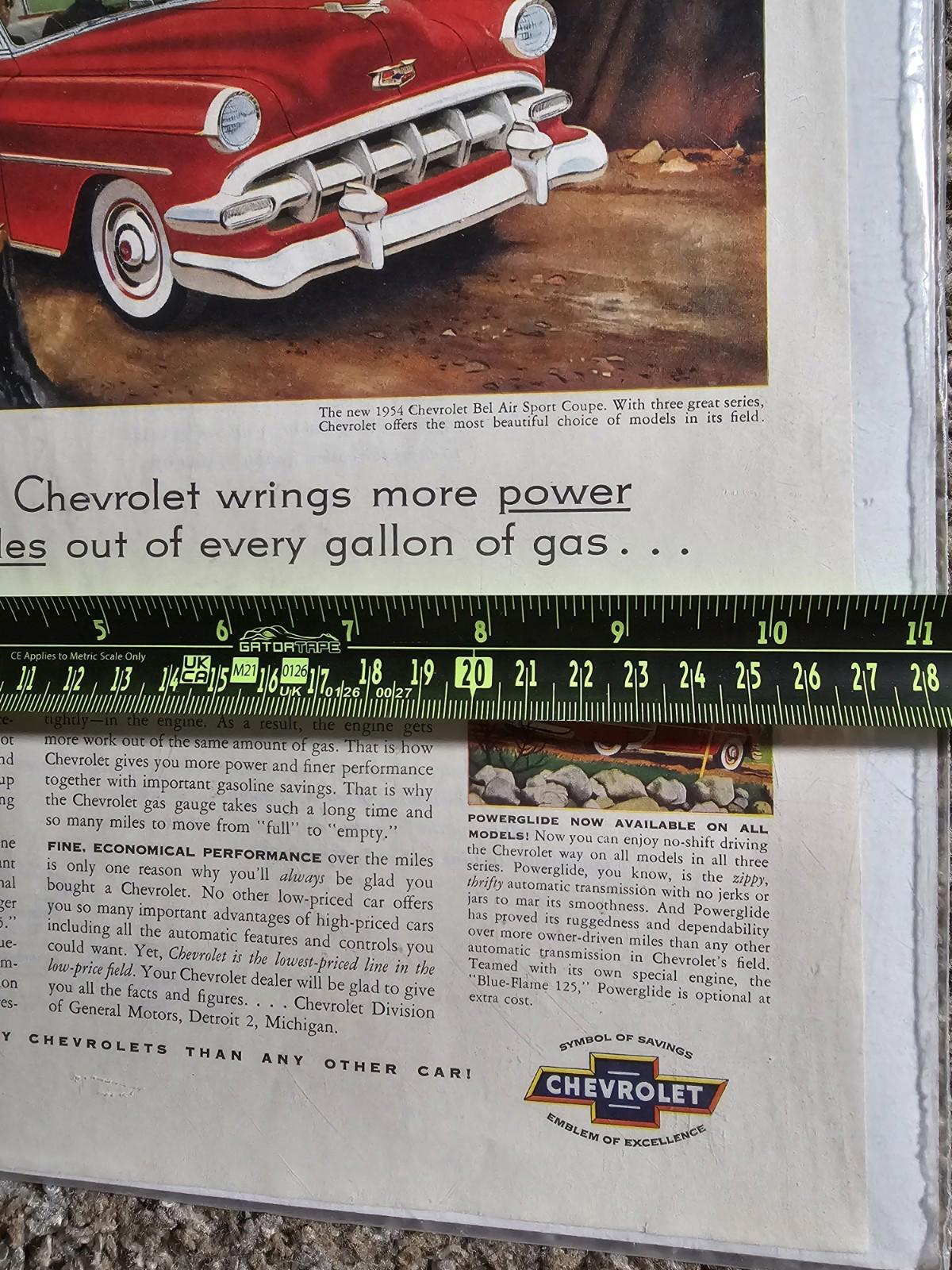 1954 Chevrolet Bel Air Sport Coupe red car art vintage print Ad