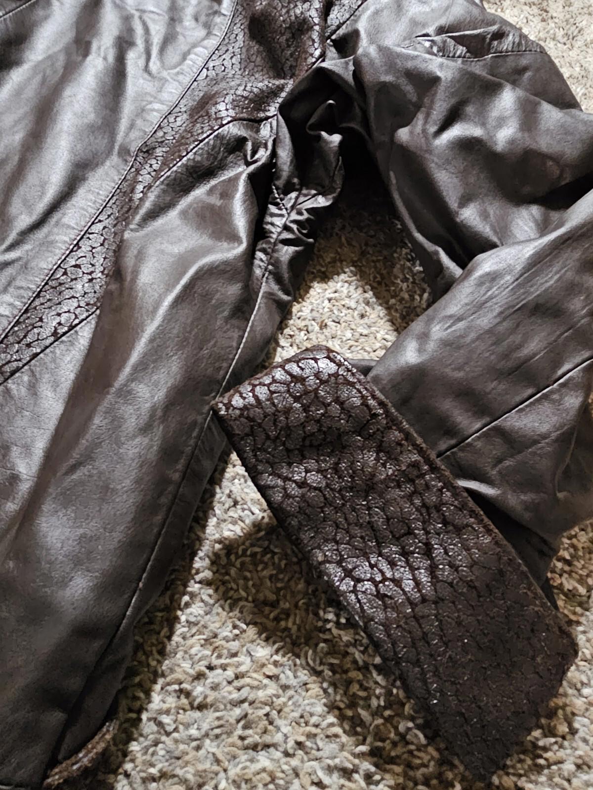 Comint Argentina Long Trench Style Brown Leather Jacket S