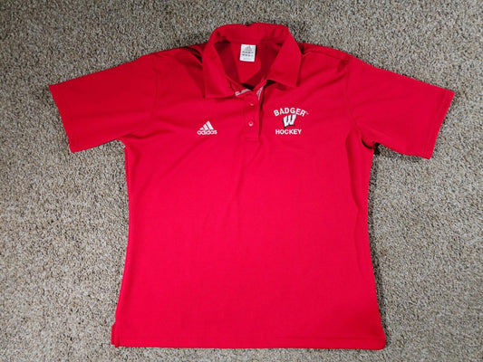 Adidas Wisconsin Badgers Hockey Red Polo Large Vintage