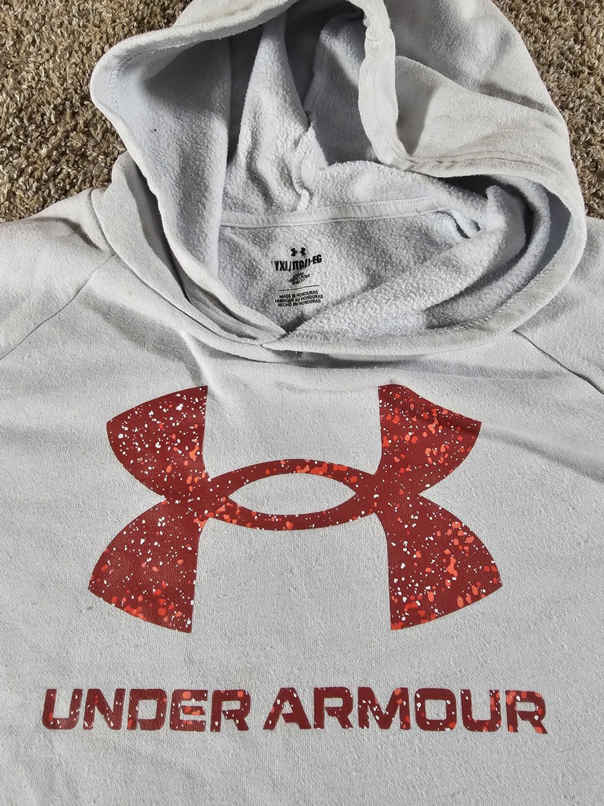 Under Armour YXL Loose white Hoodie Red Logo Stains