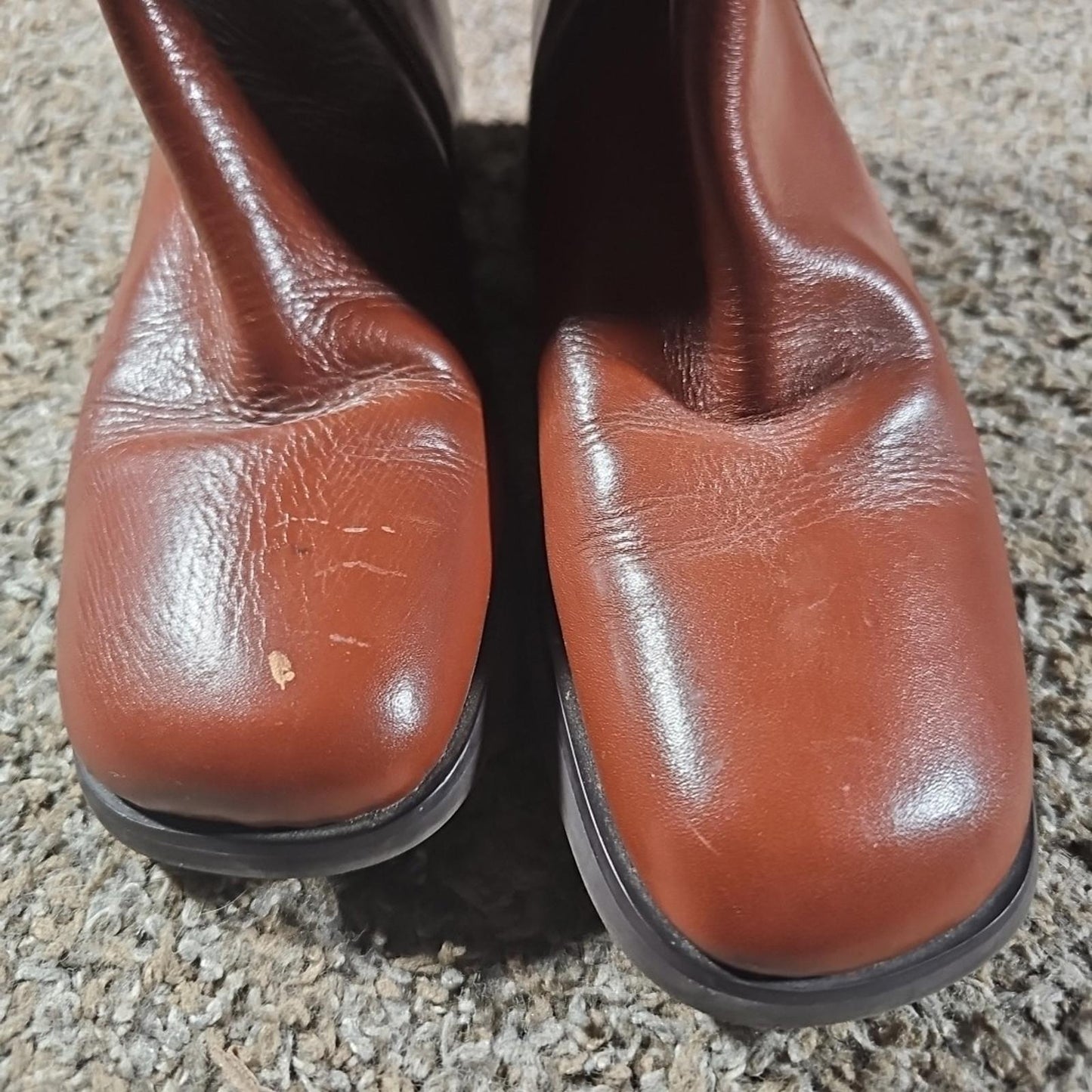 Brown Genuine Leather Side Zip Boots 6M