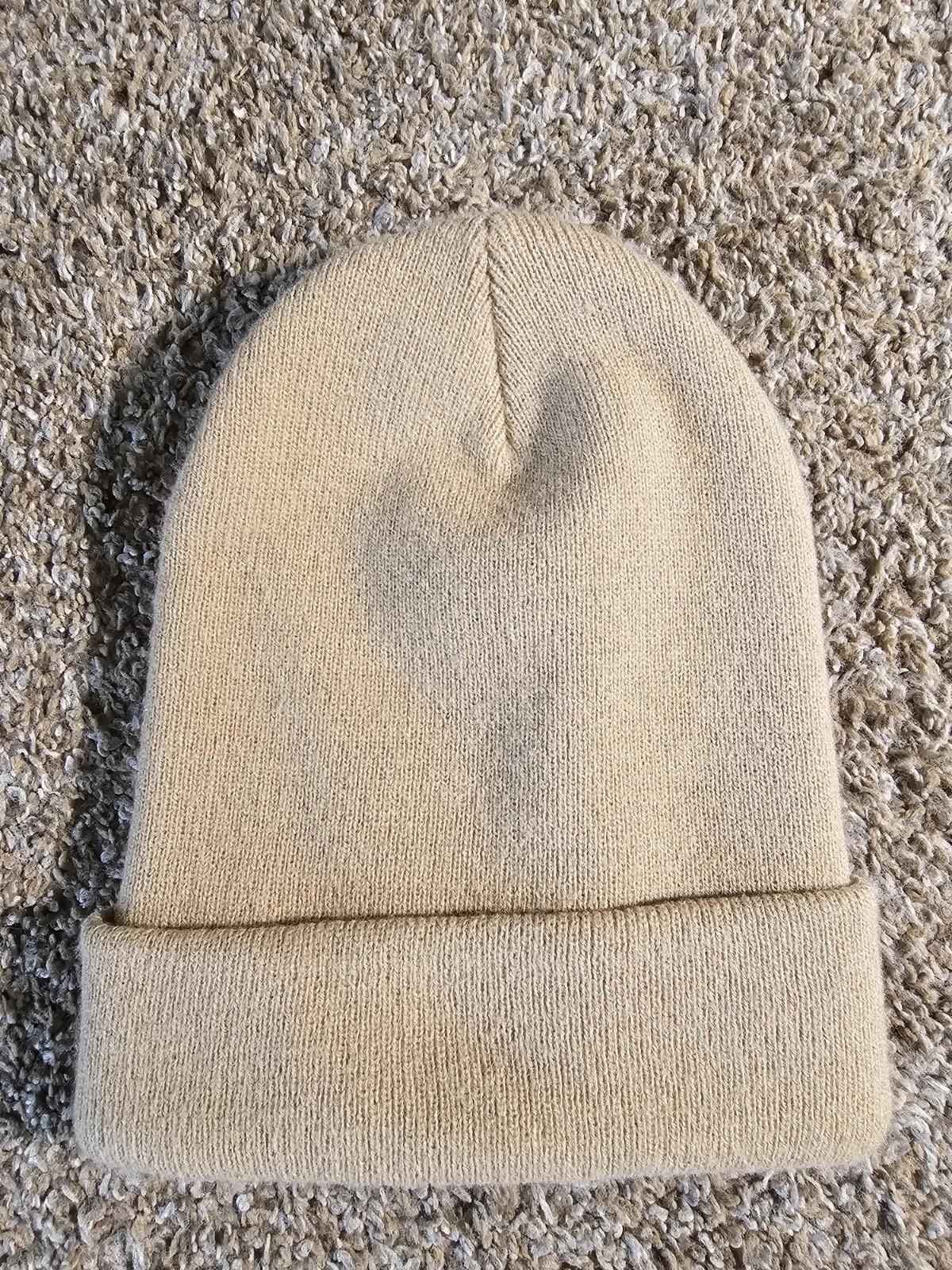 American Eagle AE Beanie Hat One Size Beige Tan Knit Logo