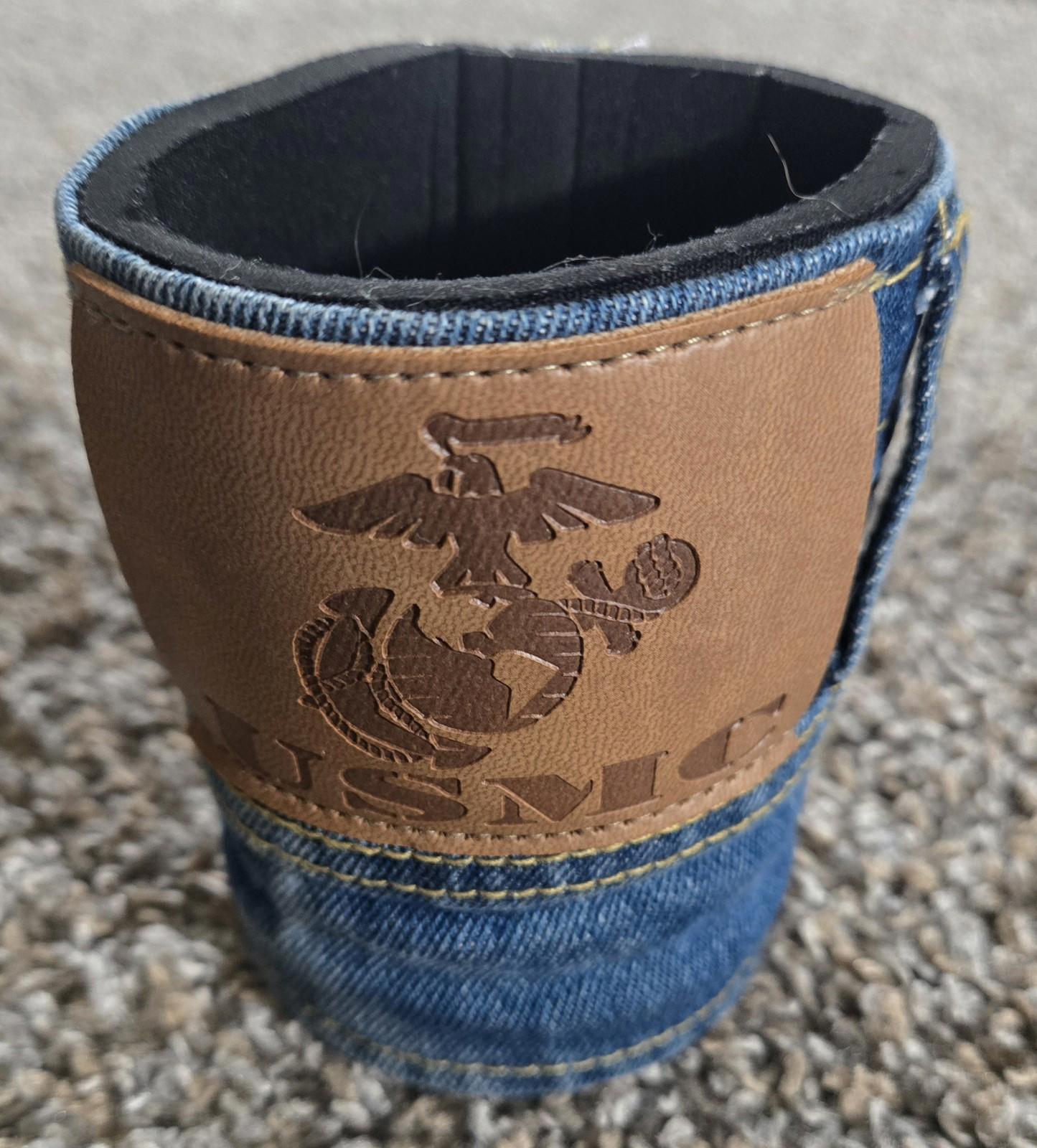 USMC Jean And Leather Can Cooler Sleeve