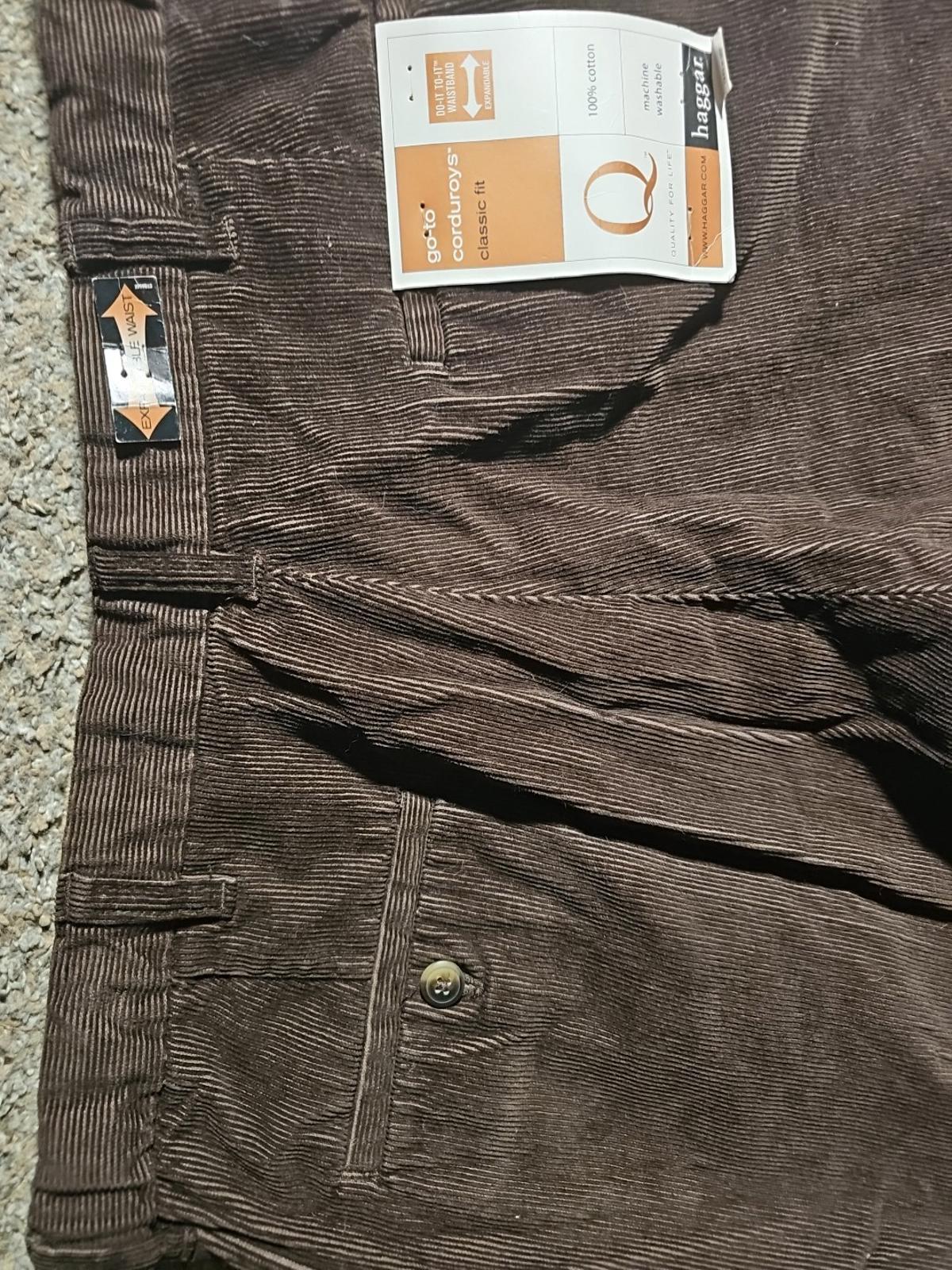 HAGGAR Q Quality For Life Brown Corduroy Pants 36x29 NWT NWD
