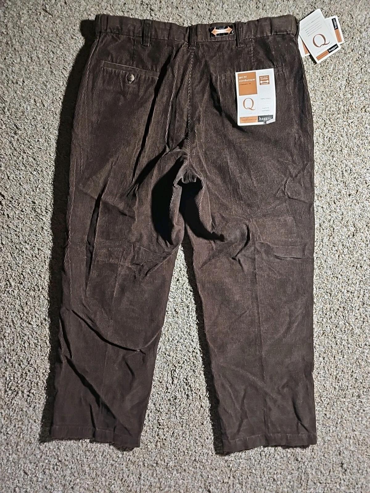 HAGGAR Q Quality For Life Brown Corduroy Pants 36x29 NWT NWD