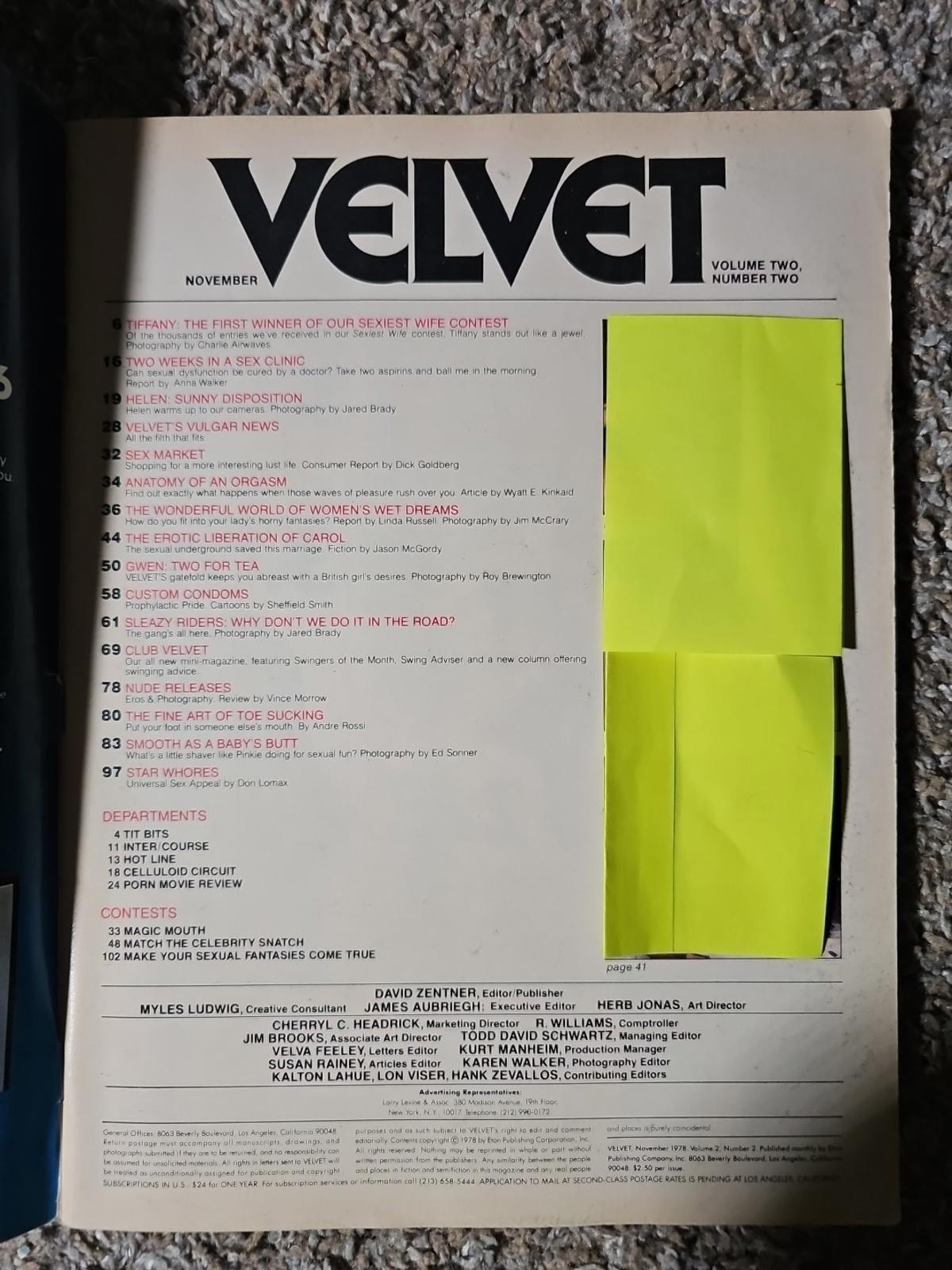 velvet Mens magazine november 1978 Special Erotic Issue