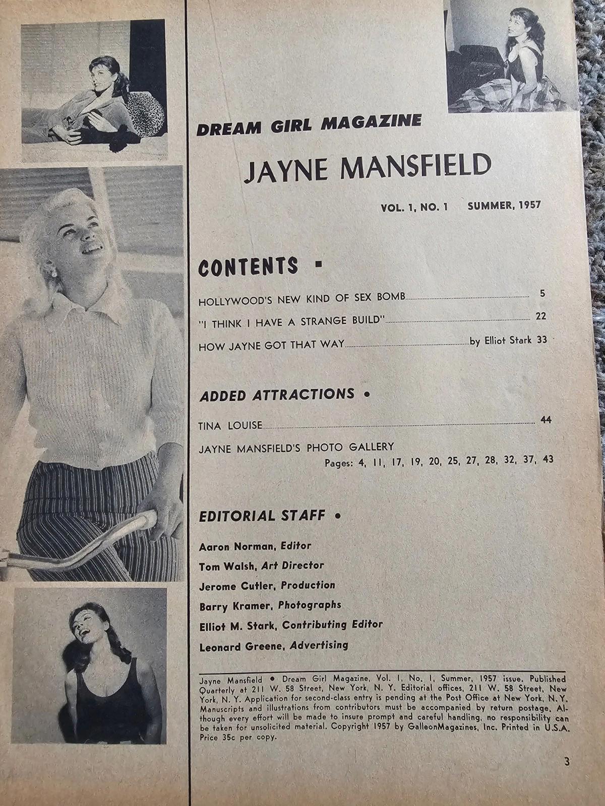 Jayne Mansfield-Dream Girl Magazine Vol 1 #1-Summer 1957-1st issue