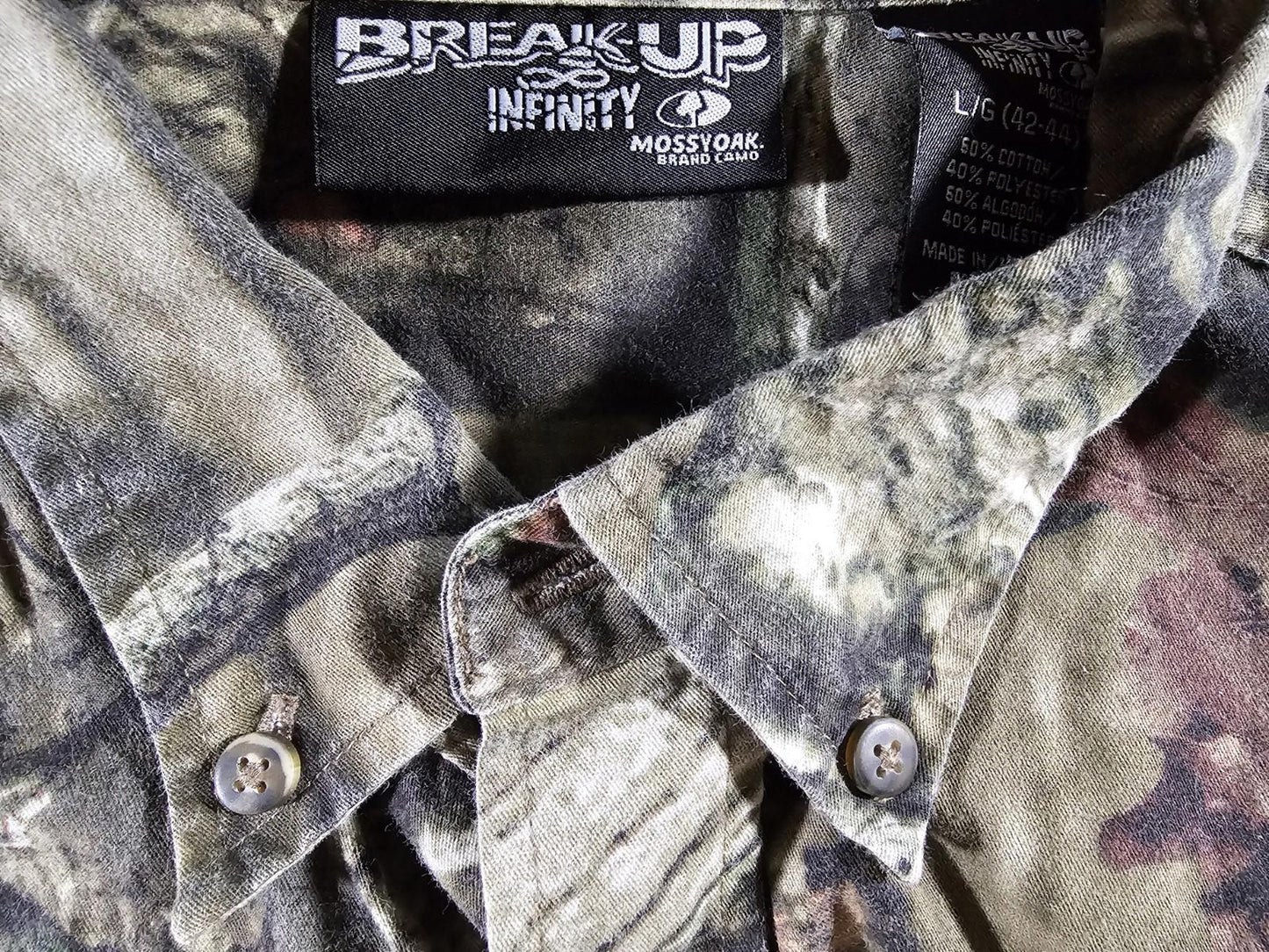 MossyOak Camo Mens L 42/44 Break Up Infinity Button Up Shirt