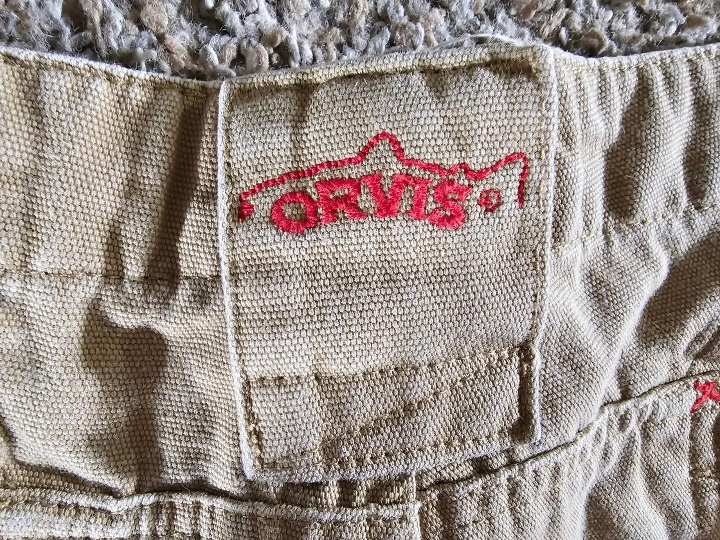 Orvis Trout Bum Duck Canvas Khaki Shorts Sz 34