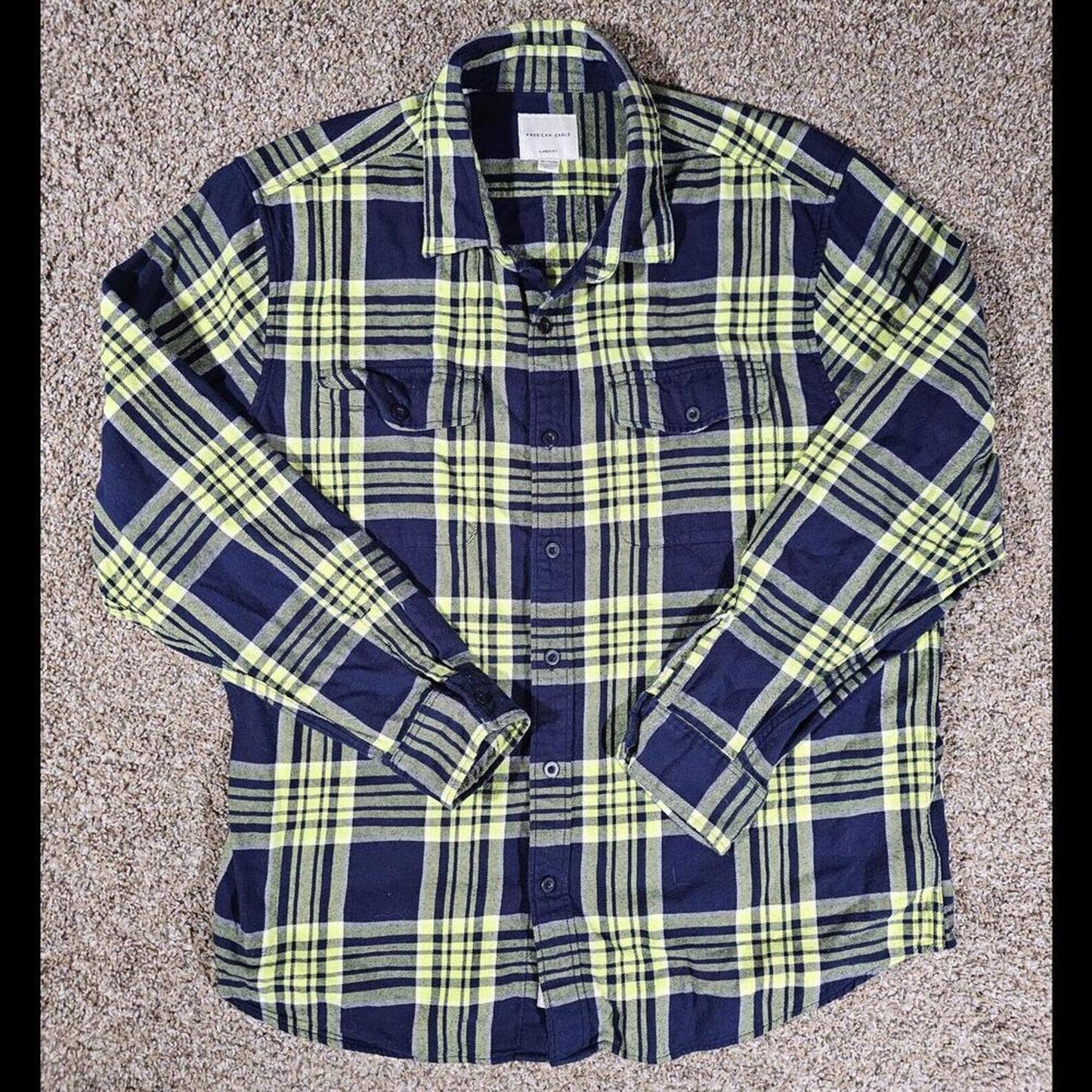 American Eagle 2XL Classic Fit LS Shirt Green Blue flannel