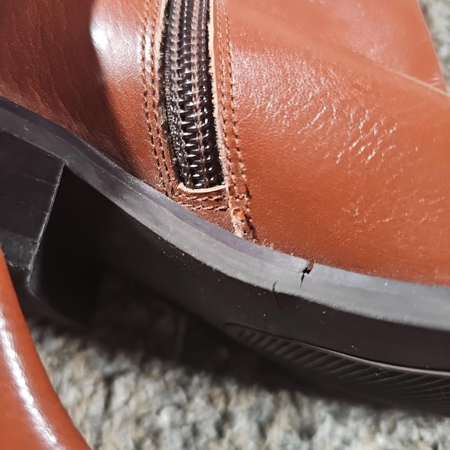 Brown Genuine Leather Side Zip Boots 6M