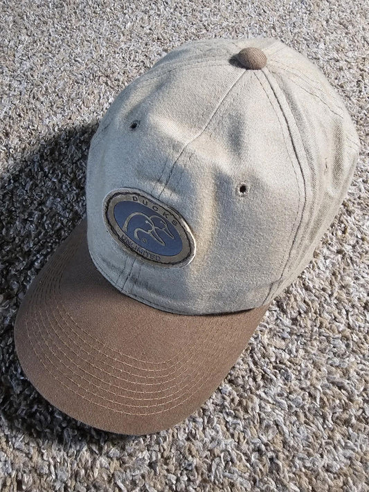 Ducks Unlimited Snap Back Khaki Cap Hat front Patch 2 Ducks