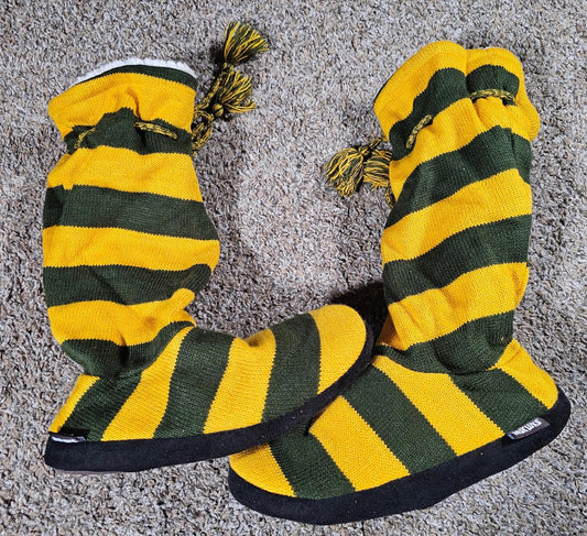 Original MUK LUKS Green & Gold Boot Slippers L(9-10) Packers