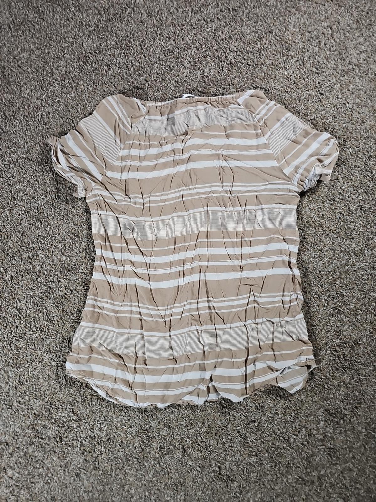 croft & barrow Brown White Striped Button Up Blouse M