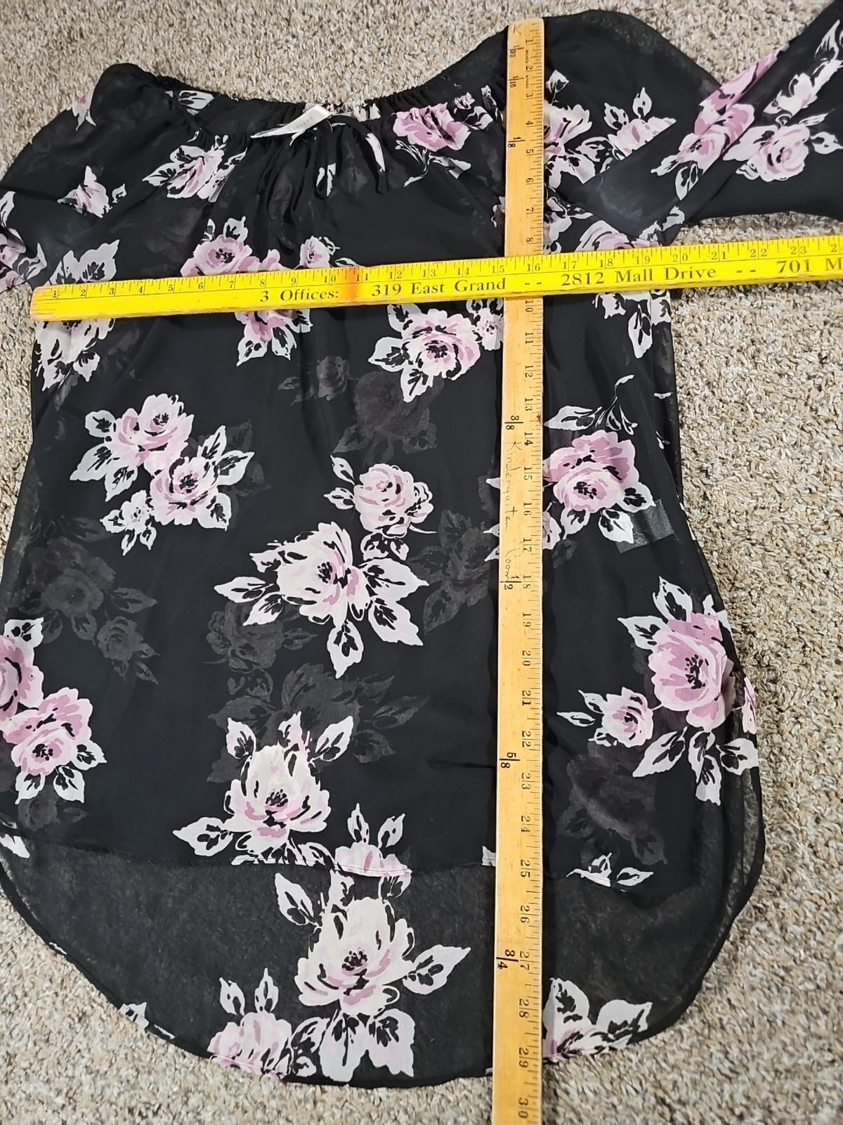 LC Lauren Conrad Sheer Blouse Black Floral M