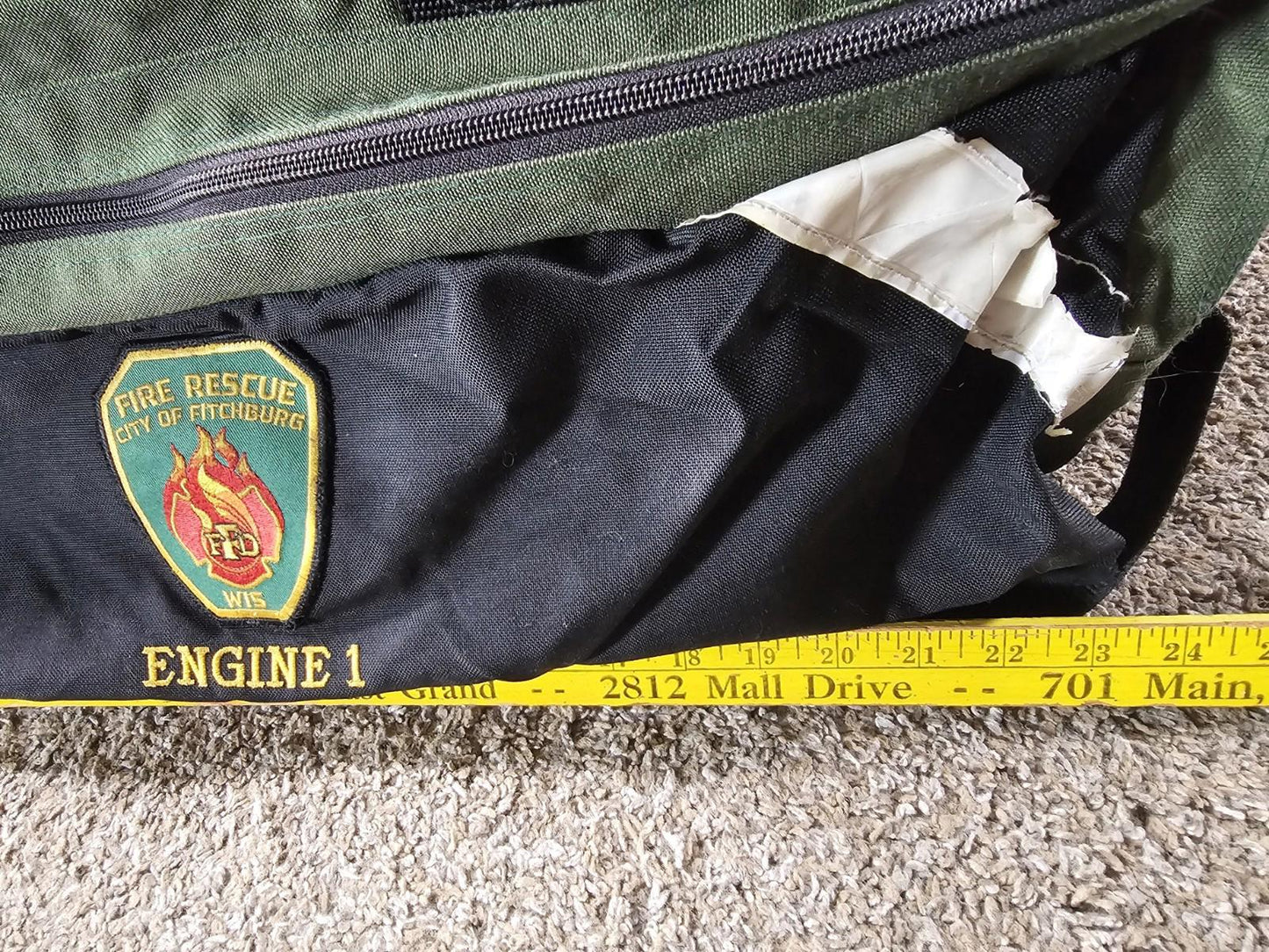 Fire Rescue City Of Fitchburg ENGINE 1 green duffle DAMAGED