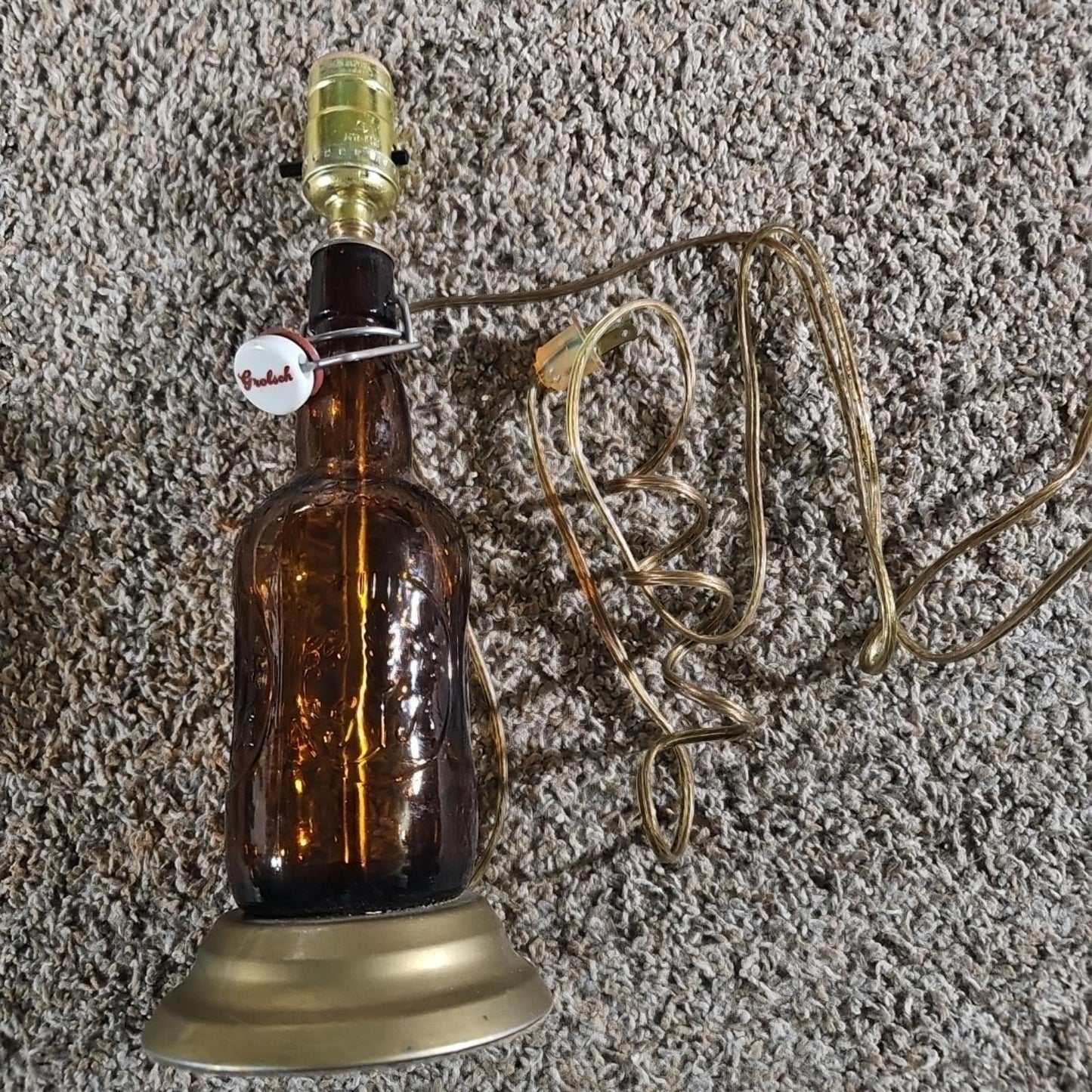 GROLSCH amber brown lager glass beer bottle with porcelain swing top Turned LAMP
