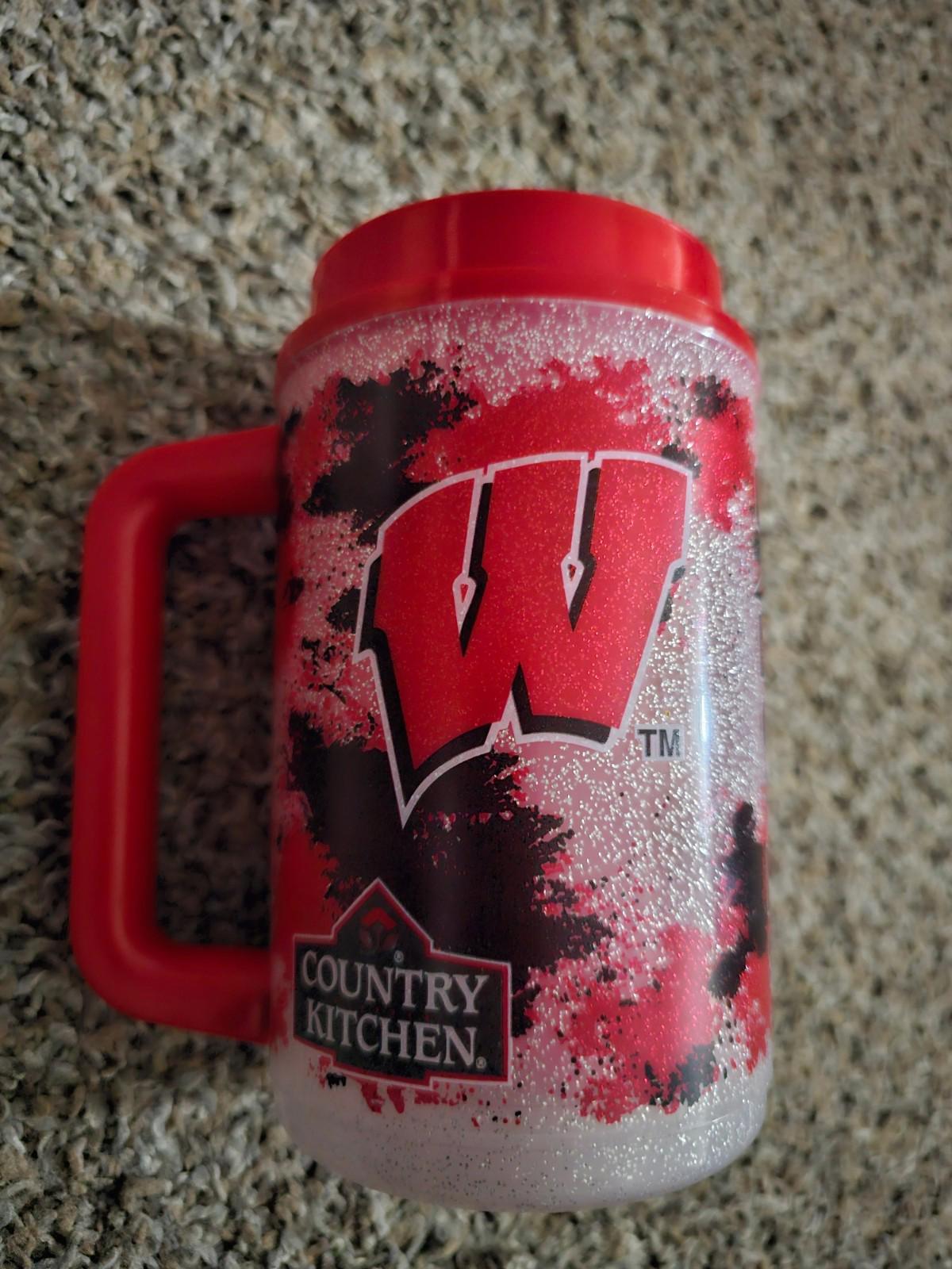 Vintage Wisconsin Badgers Glitter Whirley Thermo Travel Mug Country Kitchen Red