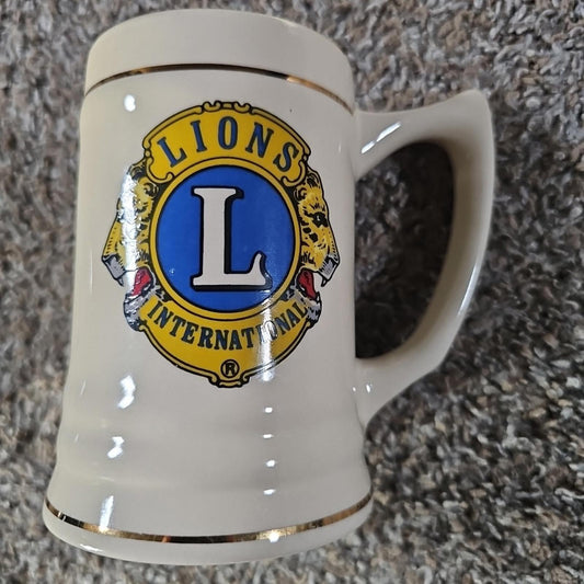 Lions International Stein Tankard Cream Mug Ceramic 22K Gold Trim Emblem USA