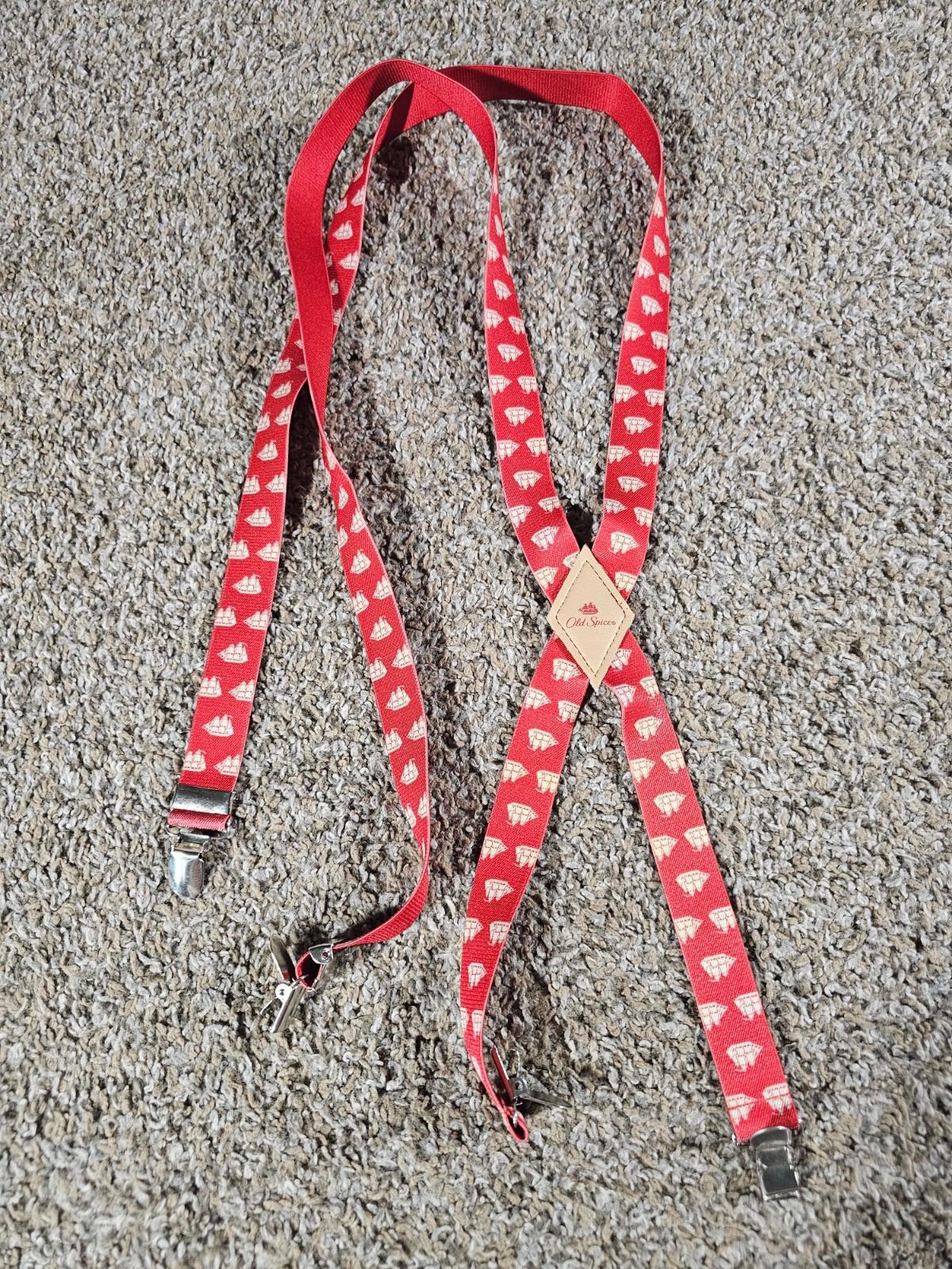 Old Spice Nautical Stretchy Red/White Belt Suspenders OSFA