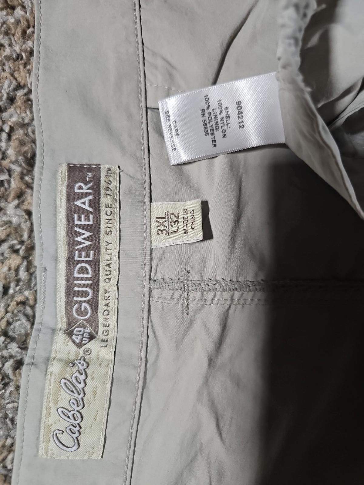 Cabelas GX II Convertible Hiking Pants to Shorts Mens SZ 3XL Nylon Beige UPF40