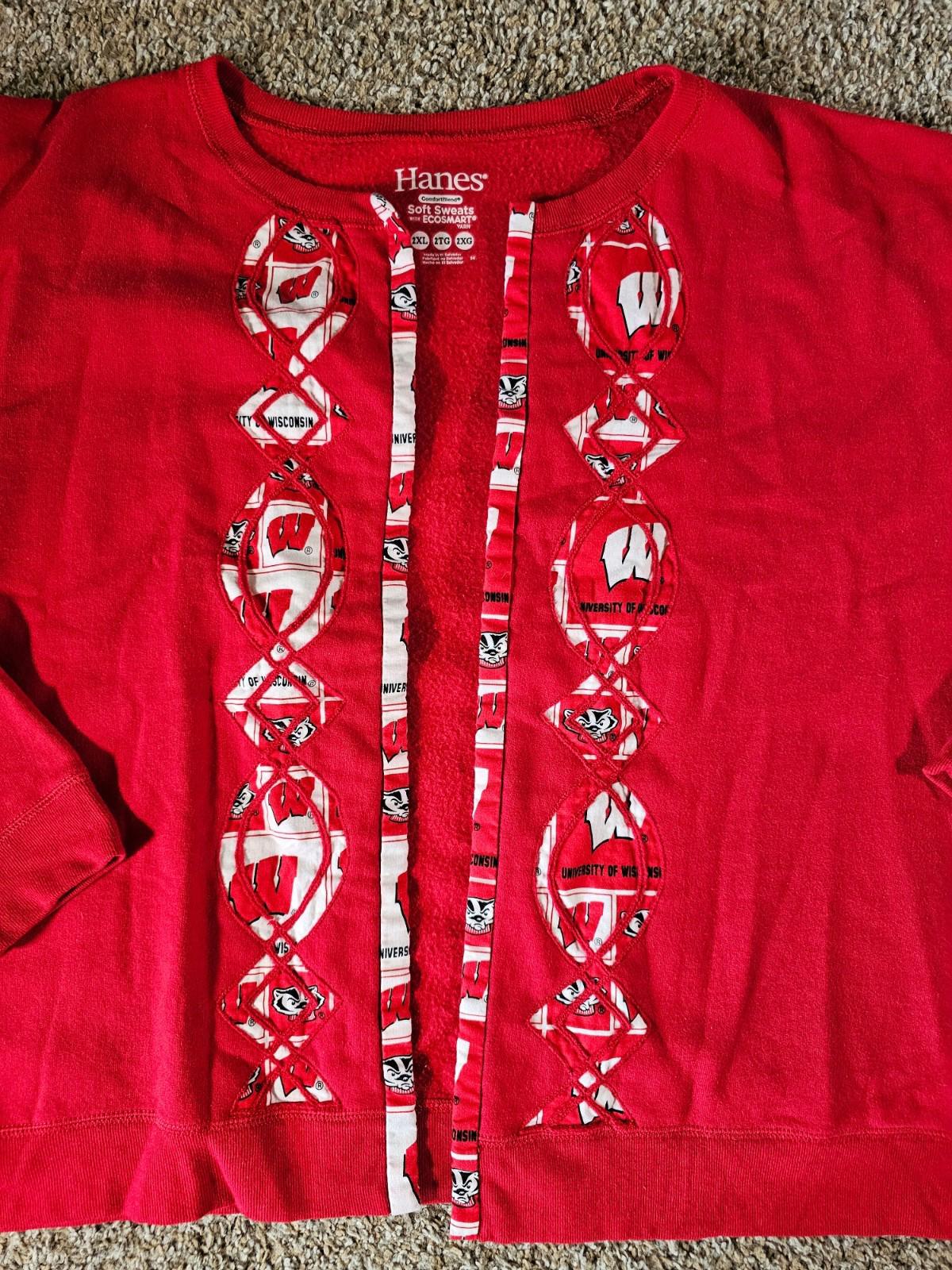 hanes softsweats ecosmart Open Face Sweater homemade WISCONSIN BADGERS 2XL