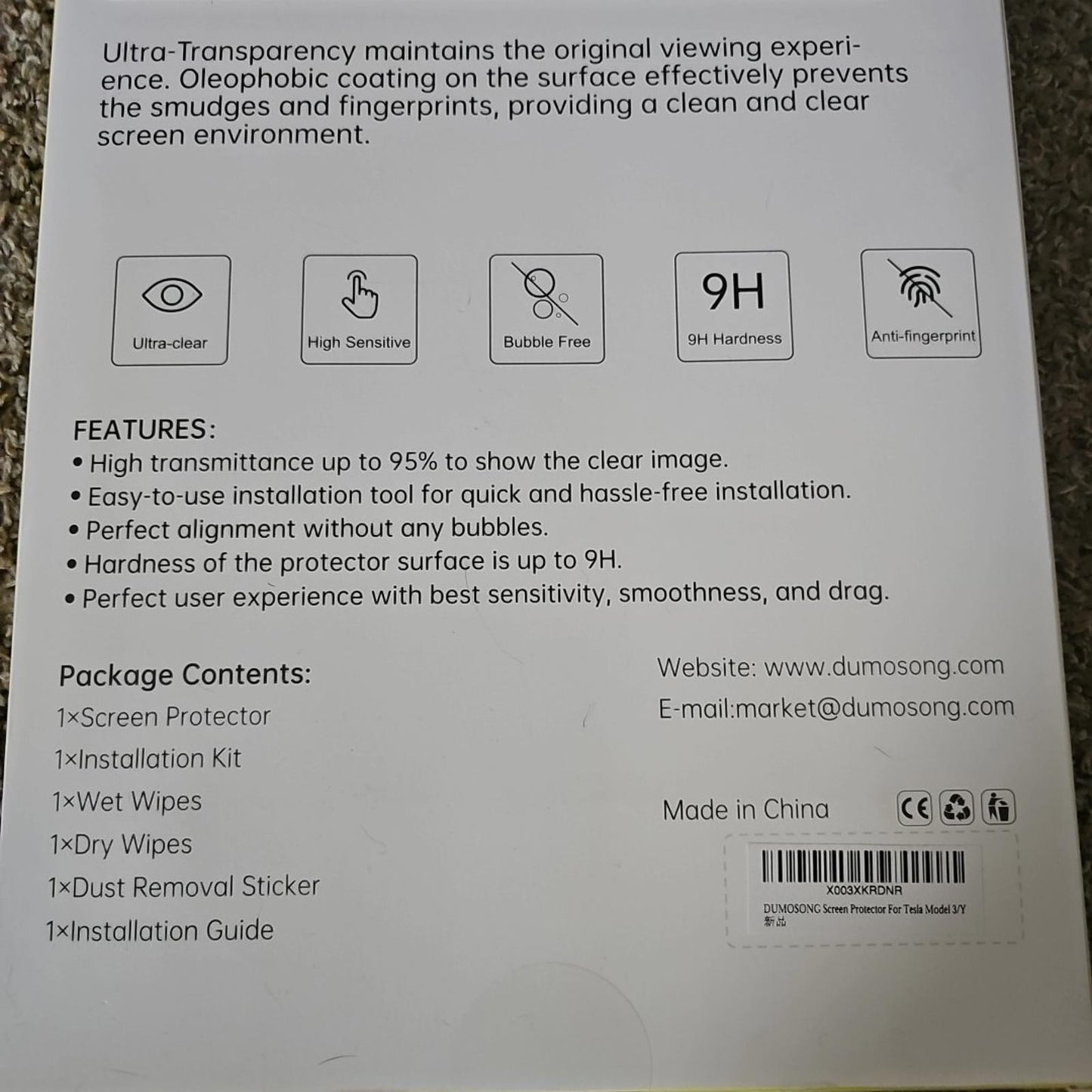 dumosong crystal clear teslashield Tesla Model 3Y NIB