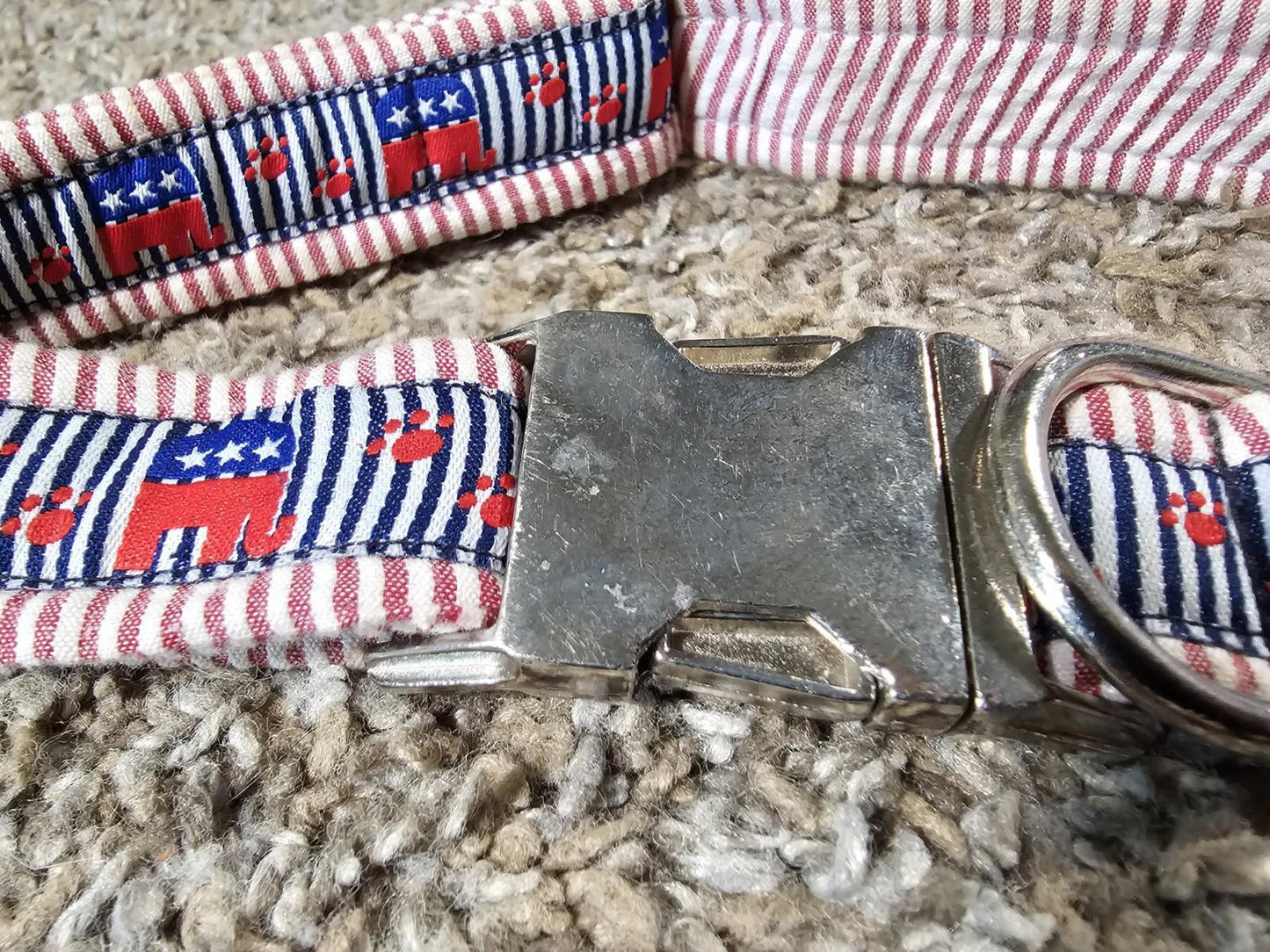 GOP Elephant dog collar Red White Blue Stripe