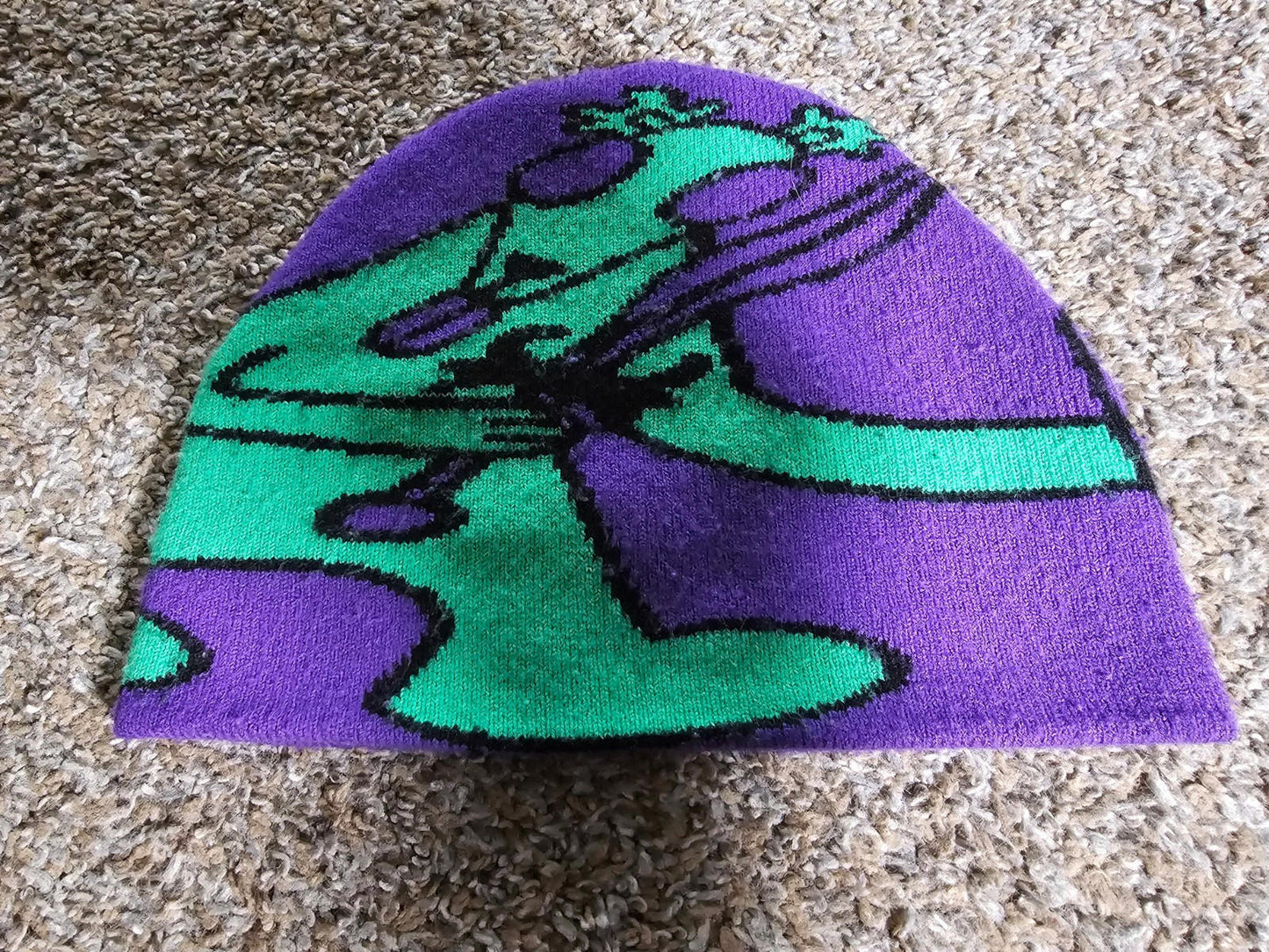 Purple Winter Beanie Hat Alien Dog Sword