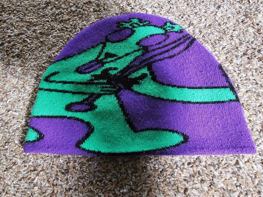 Purple Winter Beanie Hat Alien Dog Sword