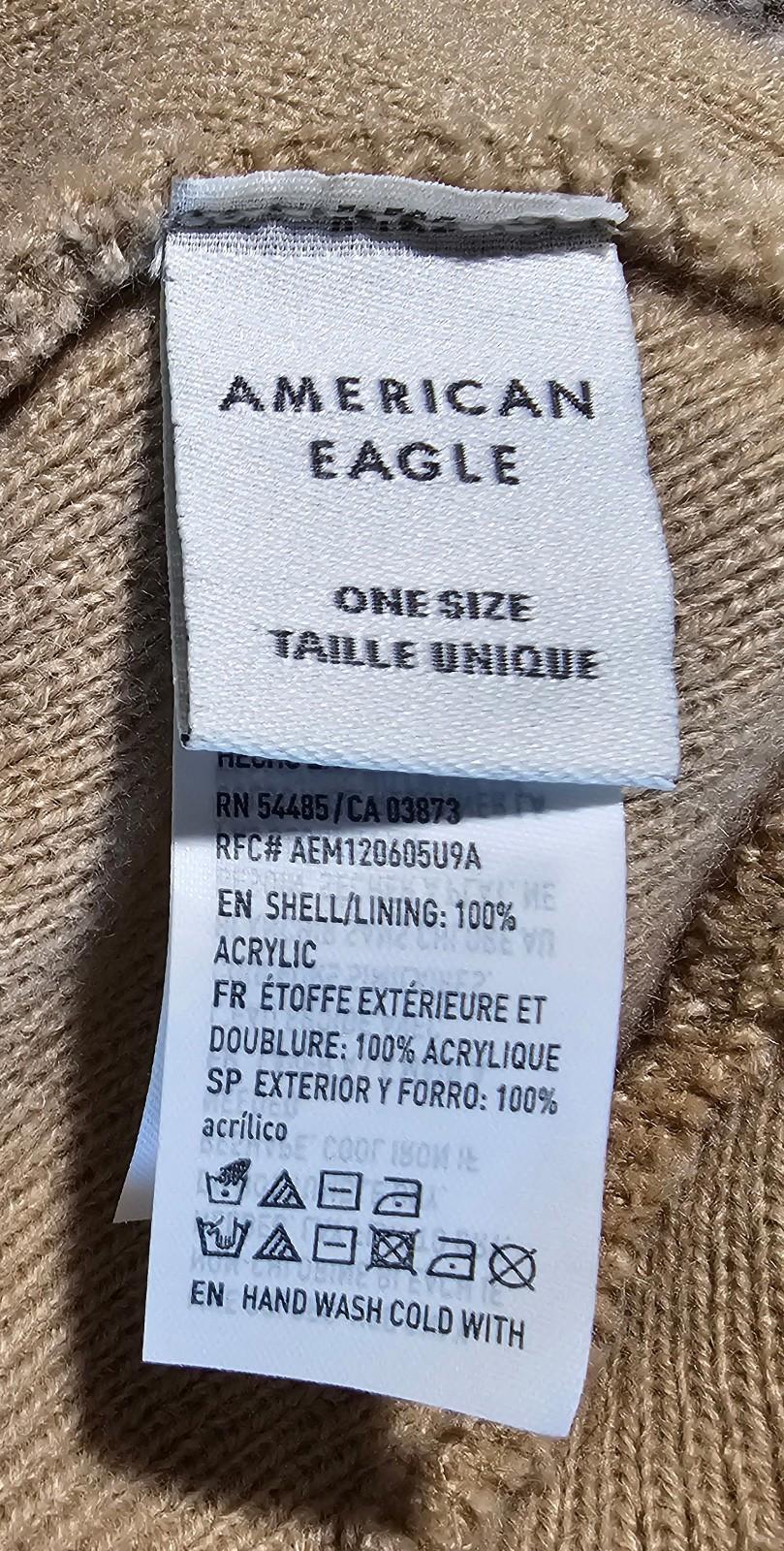American Eagle AE Beanie Hat One Size Beige Tan Knit Logo