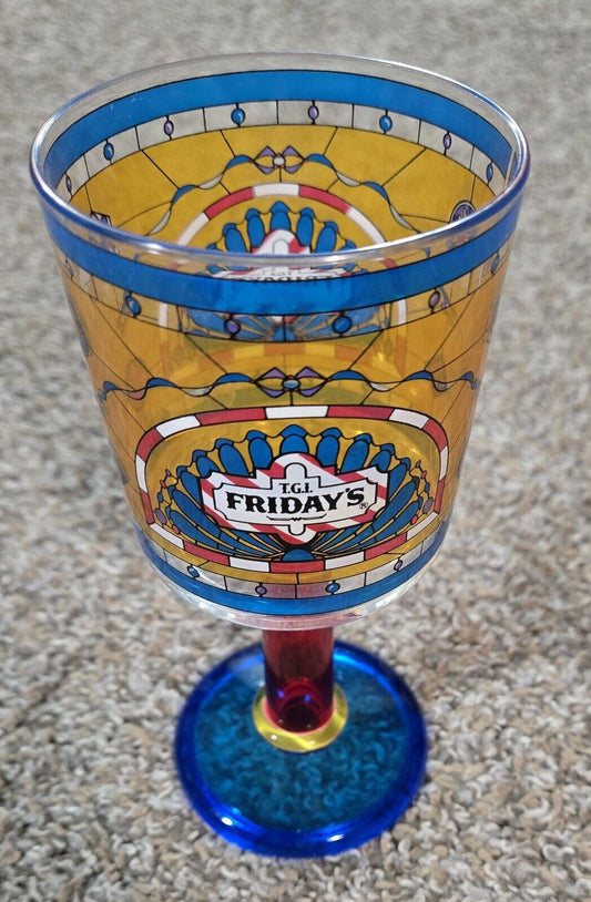 VINTAGE SET OF 2 1995 TGI FRIDAYS PLASTIC GOBLETS STAINED GLASS DESIGN CUPS