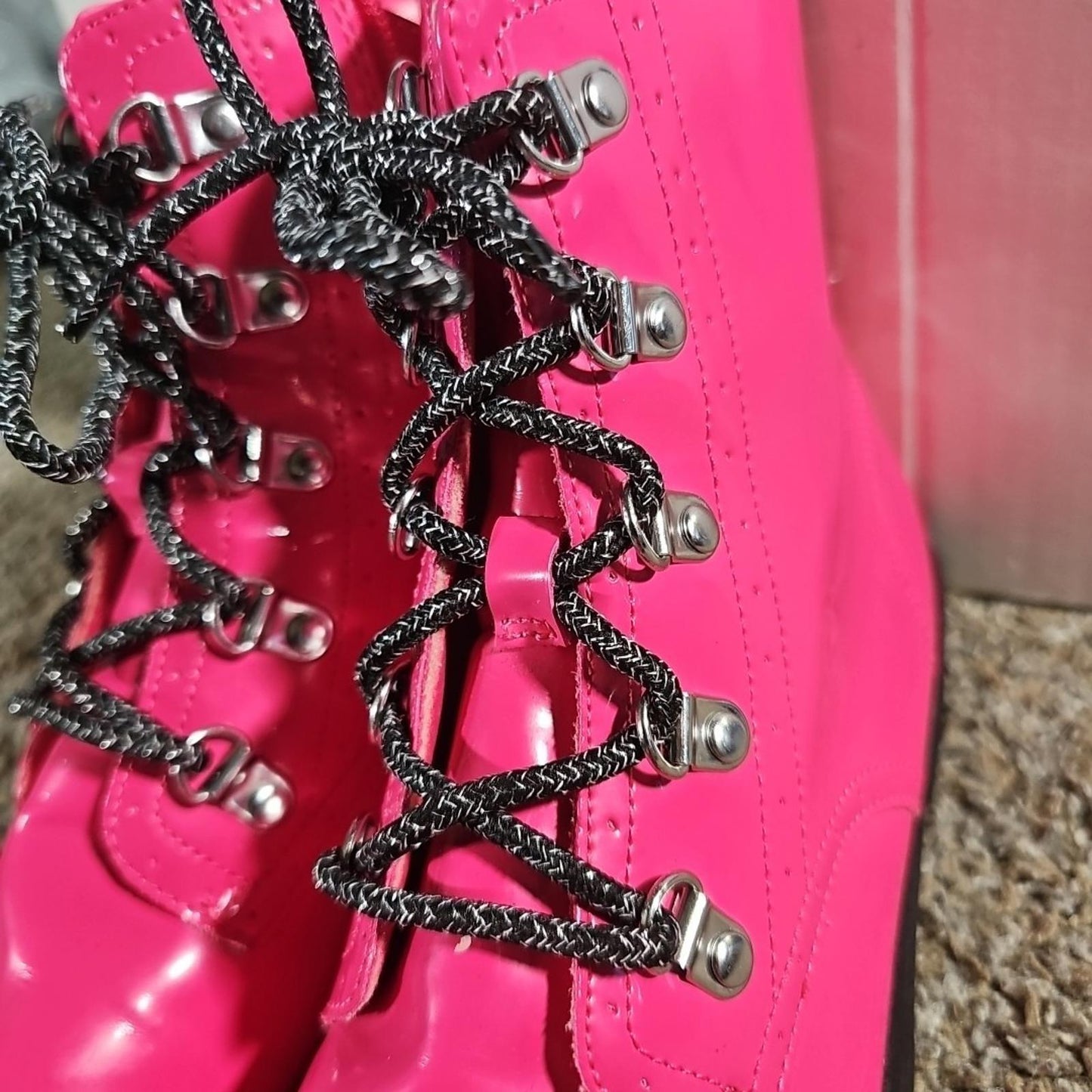 Wonder Nation Pink Zipper / Lace Up Combat Boot Style Sz 5