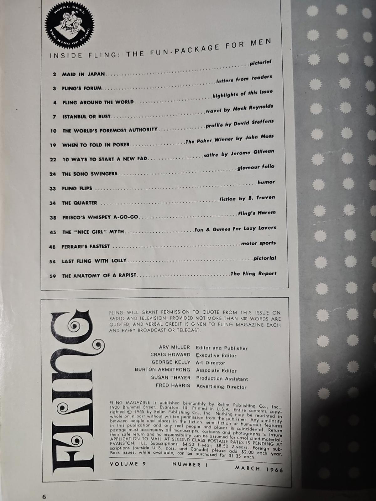 Fling Mans Favorite Pastime Magazine March 1966