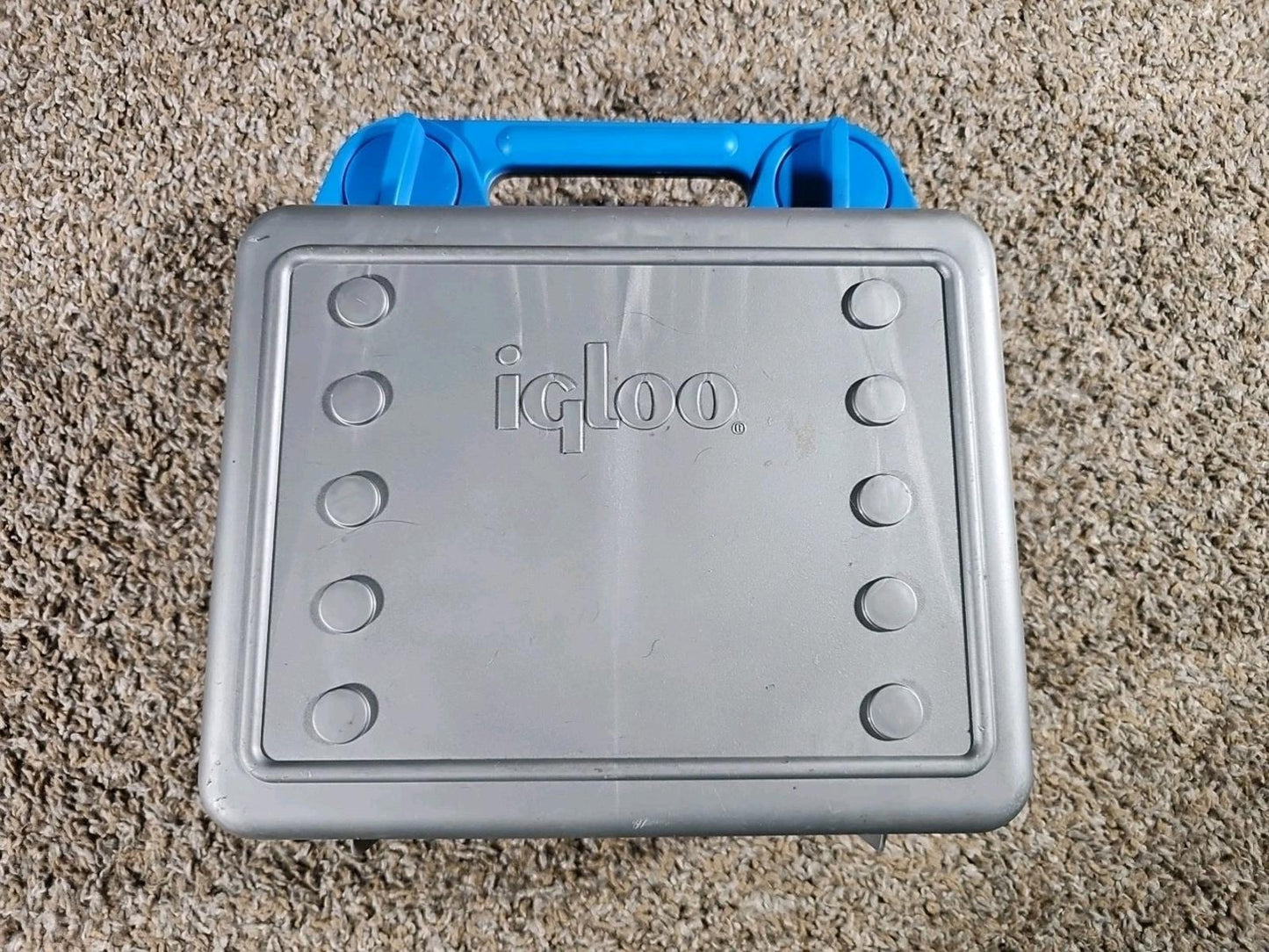 Vtg Locking Igloo Lunch Box Kit Compartments Silver Blue USA Made 1995