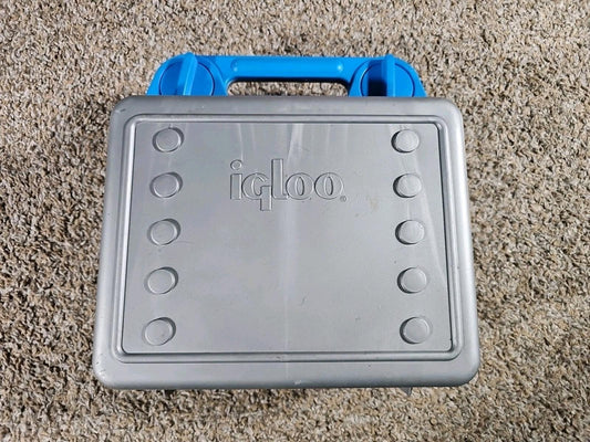 Vtg Locking Igloo Lunch Box Kit Compartments Silver Blue USA Made 1995