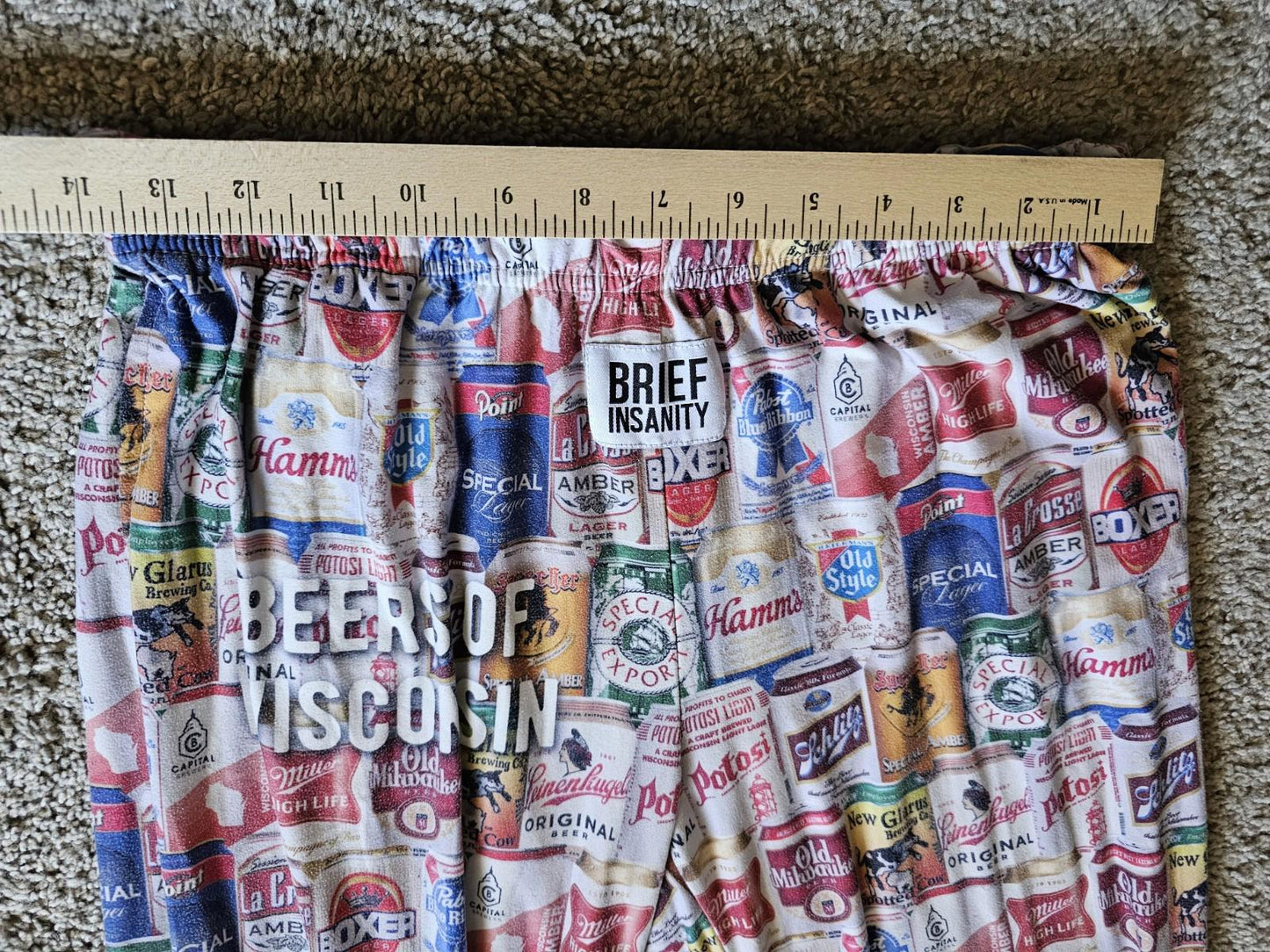 Brief Insanity Lounge Pants S Pockets Beers of Wisconsin No Drawstring
