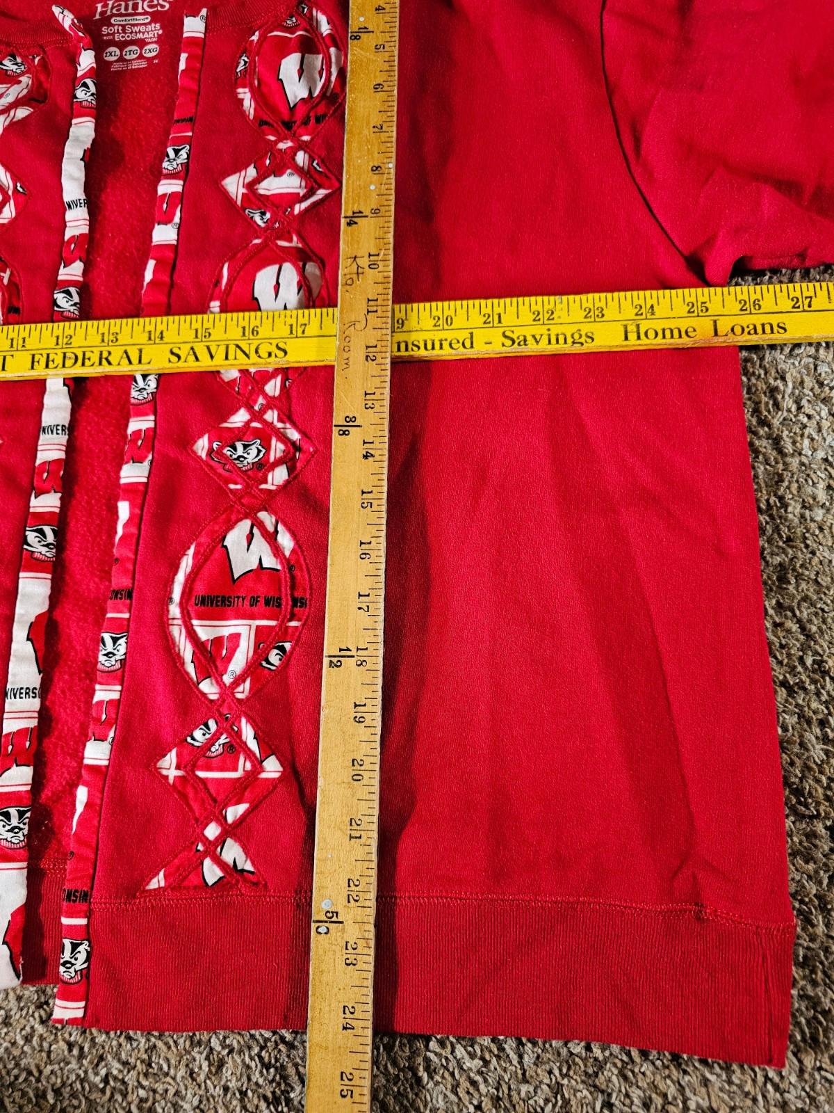 hanes softsweats ecosmart Open Face Sweater homemade WISCONSIN BADGERS 2XL