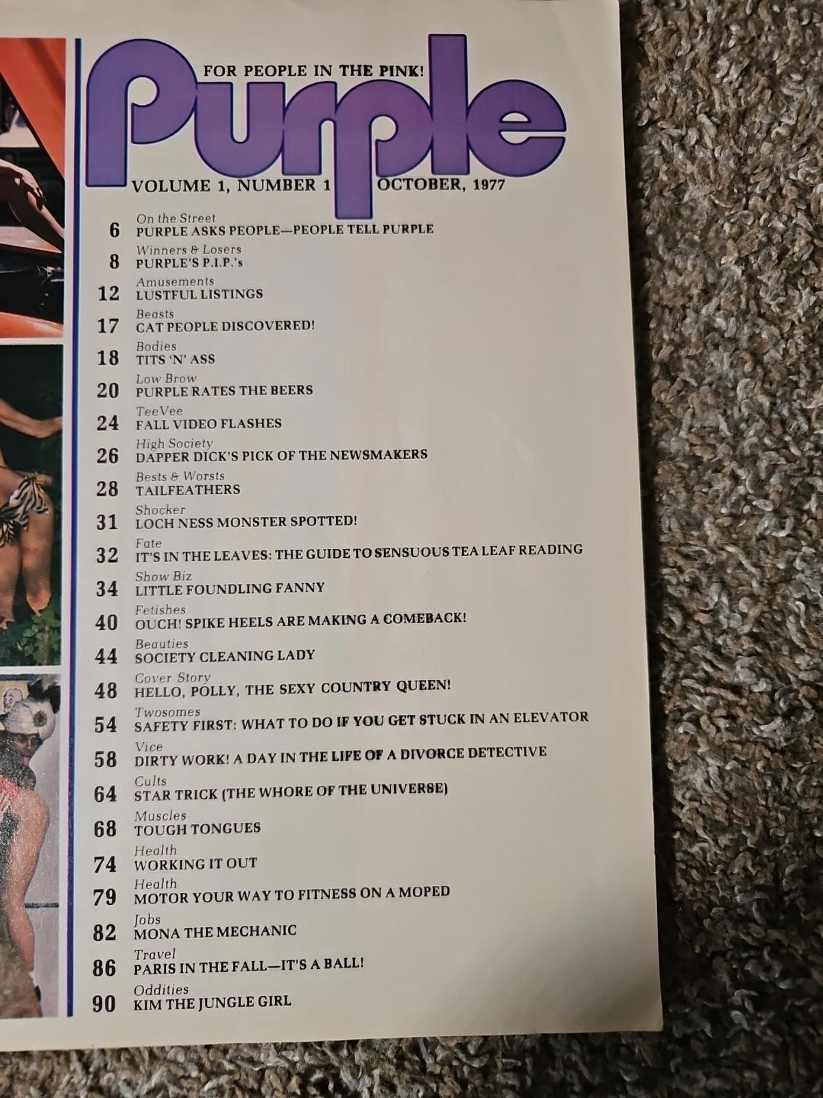 Vintage Purple magazine October 1977 For People In The Pink Vol. 1 No. 1
