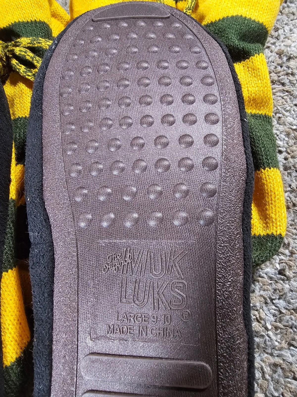 Original MUK LUKS Green & Gold Boot Slippers L(9-10) Packers
