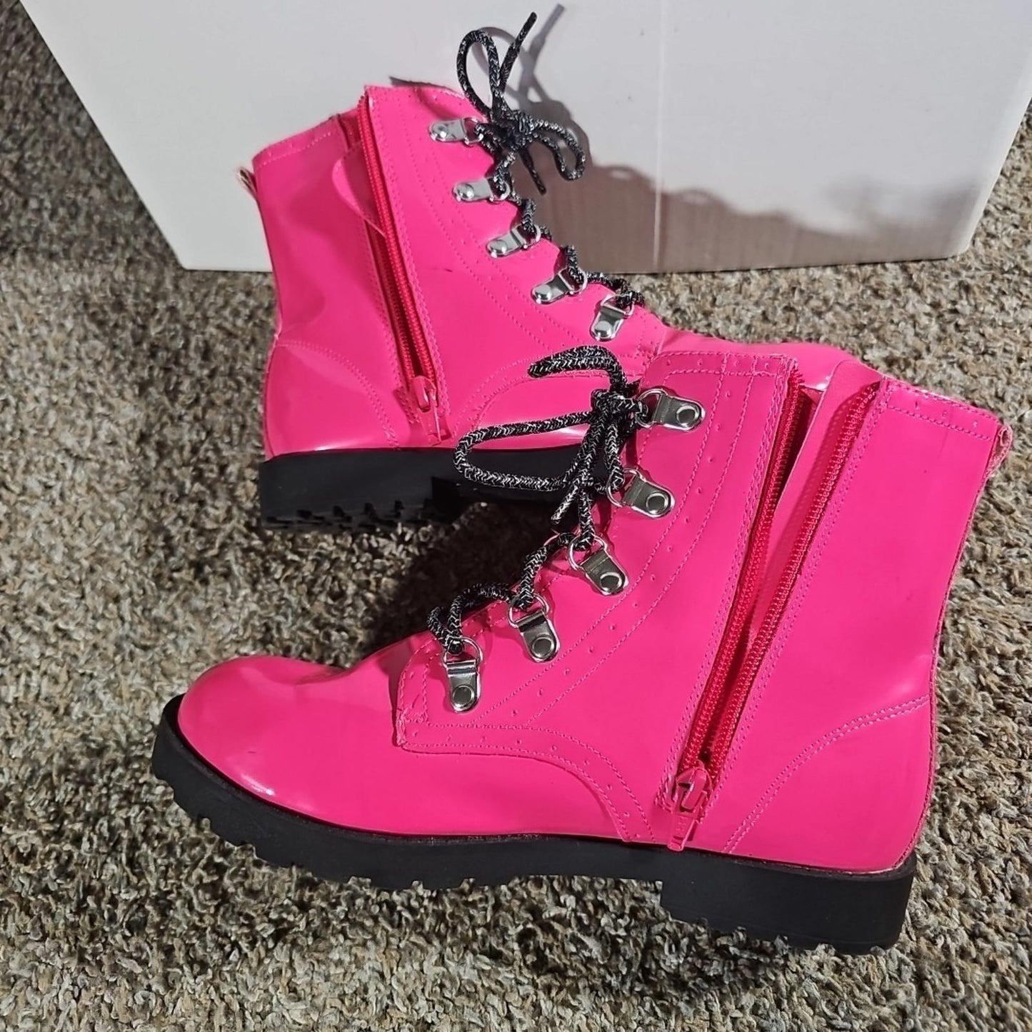 Wonder Nation Pink Zipper / Lace Up Combat Boot Style Sz 5