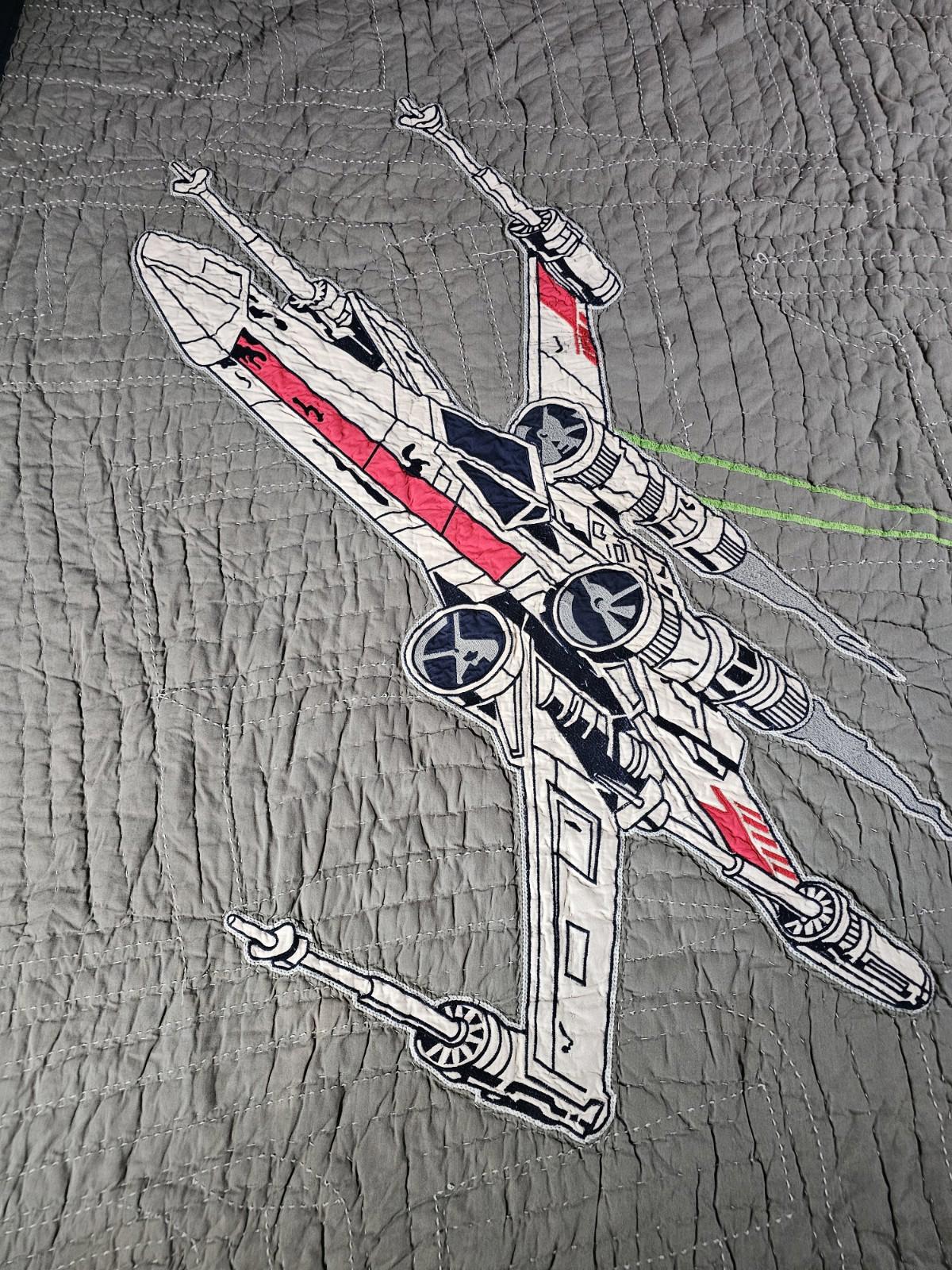 Star Wars Quilt Twin Pottery Barn Kids X-Wing Tie Fighter Gray Blue Lucasfilm