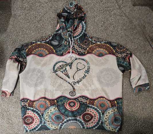Paisley Print Beige 3/4 Sleeve Regsitered Nurse Hoodie 4XL