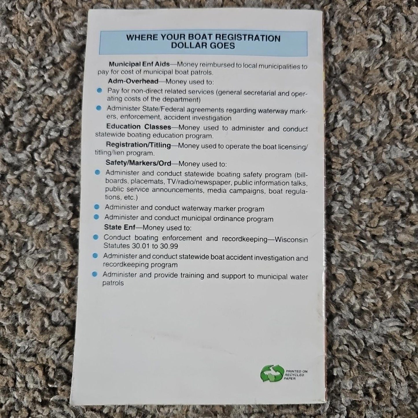 1996 wisconsin Boating regulations pamphlet